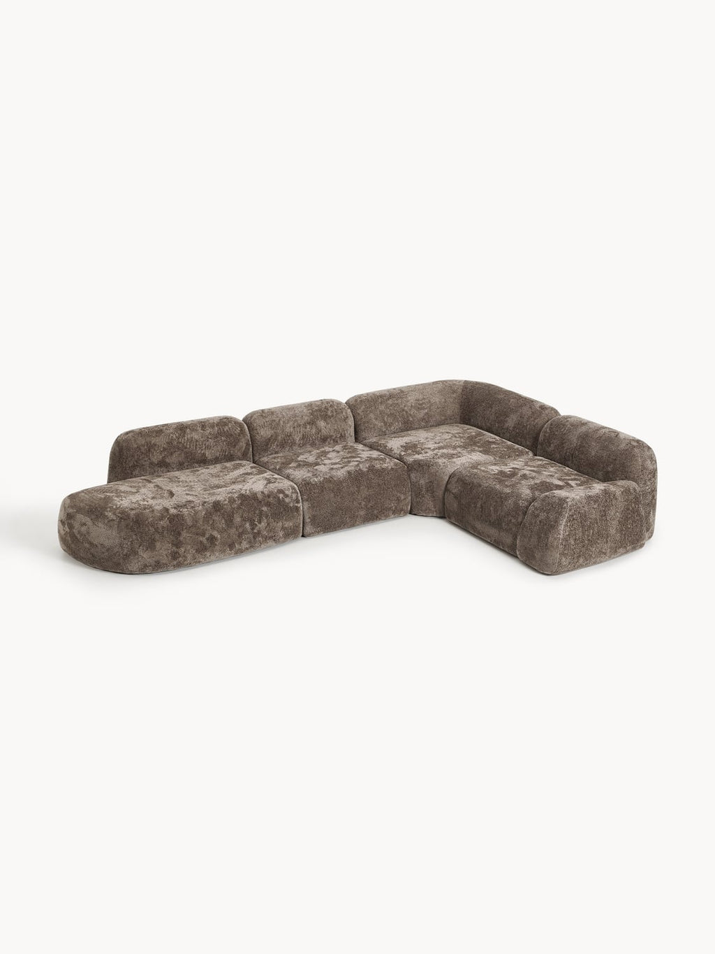 Wolke XL Modular Teddy Bouclé Corner Sofa with Chaise Longue — Taupe
