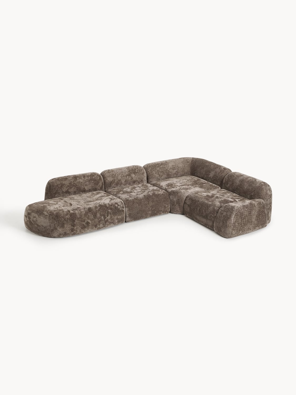 Wolke XL Modular Teddy Bouclé Corner Sofa with Chaise Longue — Taupe