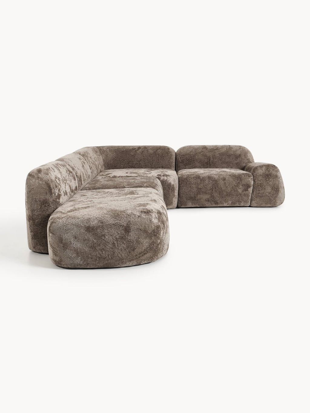 Wolke XL Modular Teddy Bouclé Corner Sofa with Chaise Longue — Taupe