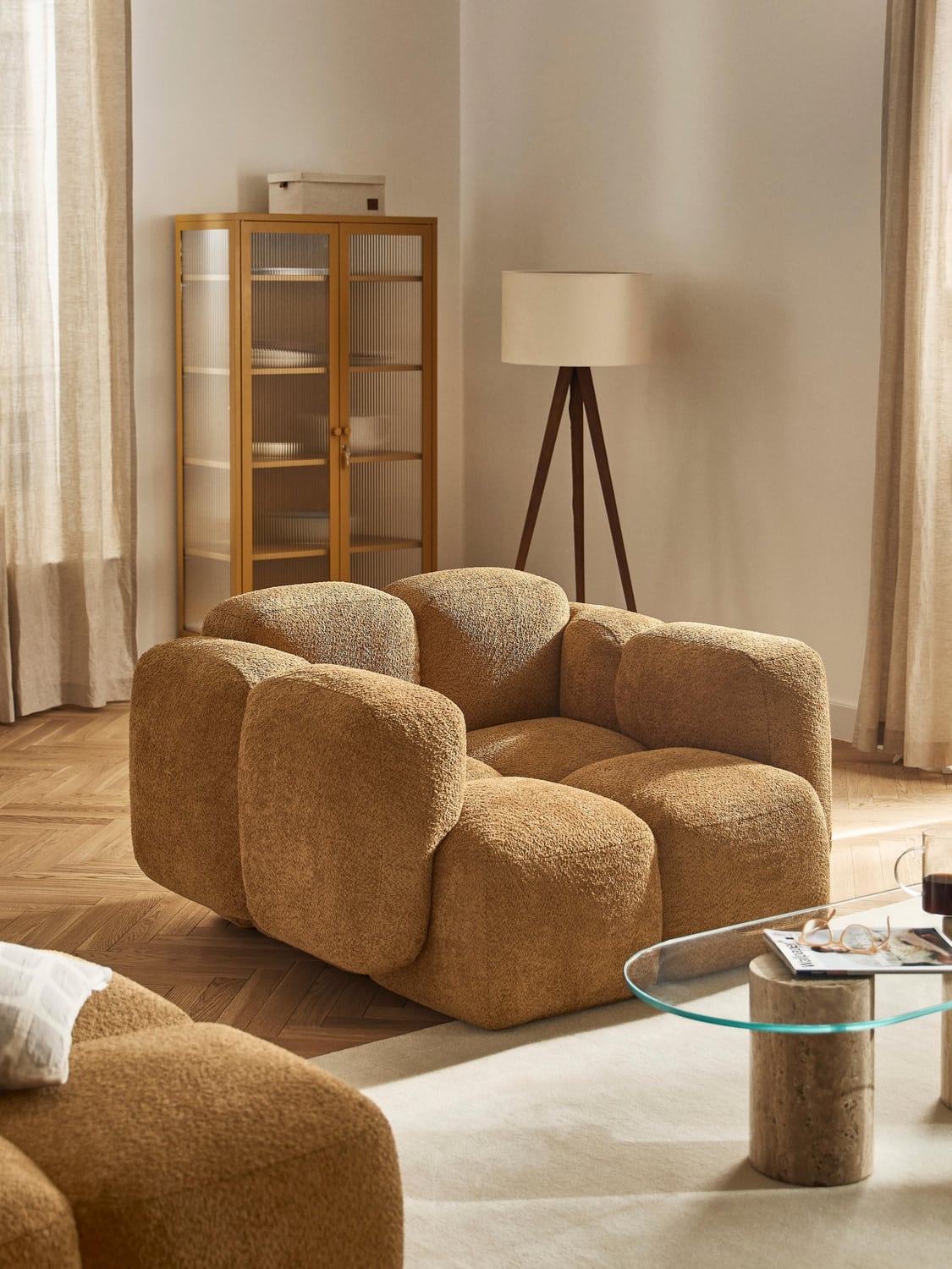 Tayla Lounge Chair in Teddy Bouclé — Caramel