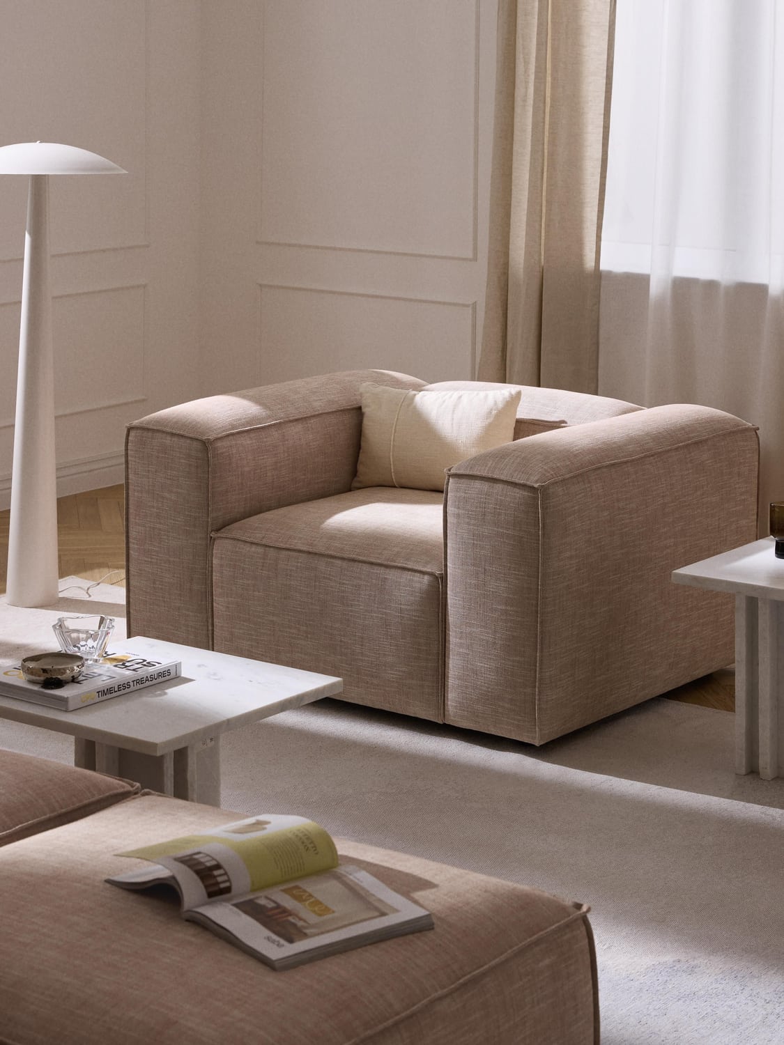 Lennon Armchair in Linen Blend — Warm Grey
