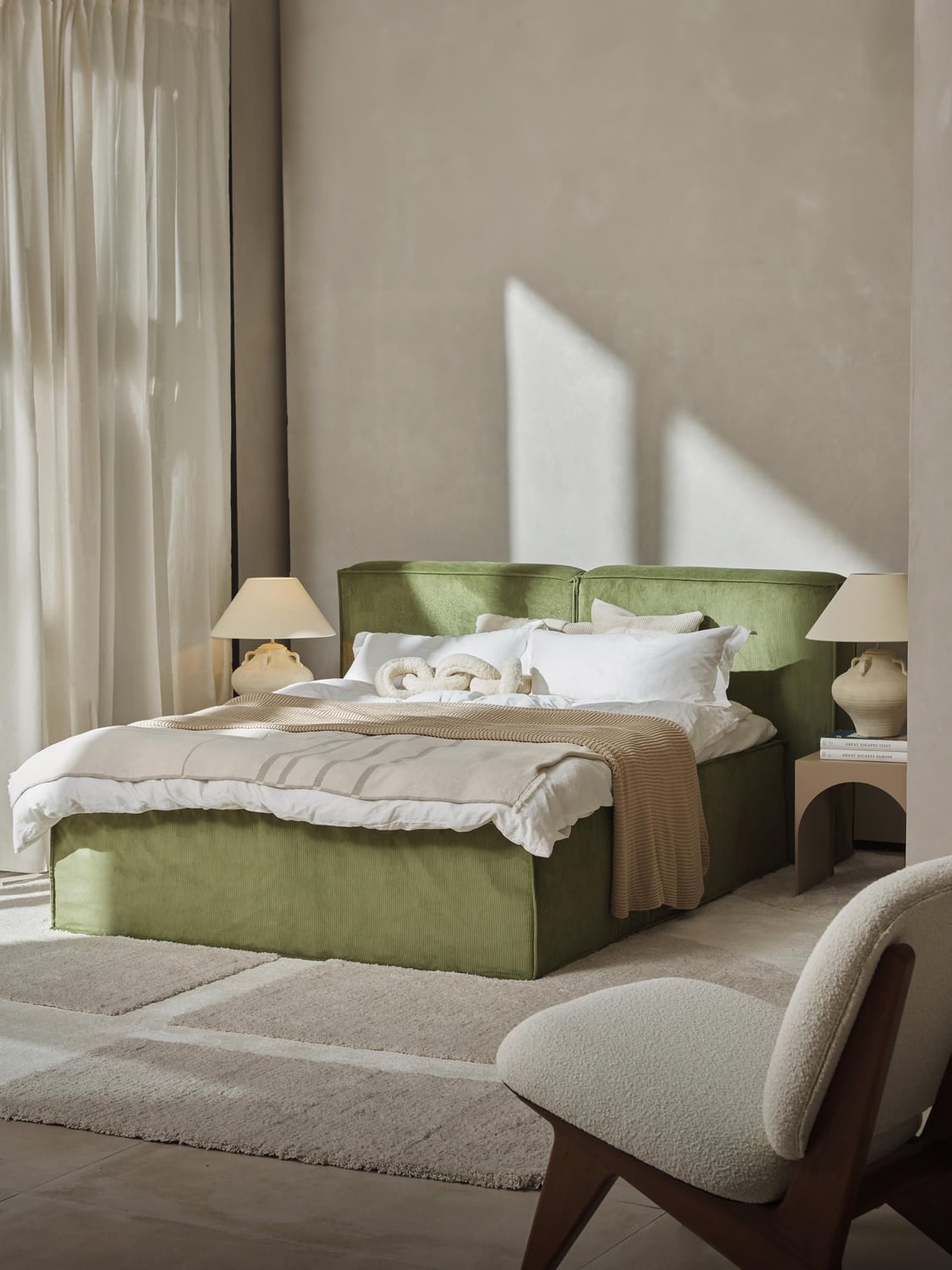 Lennon Corduroy-Box-Spring Bed — Sage