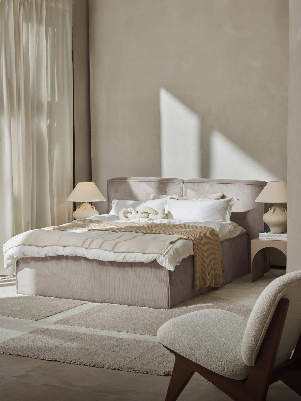 Lennon Corduroy-Box-Spring Bed — Eucalyptus