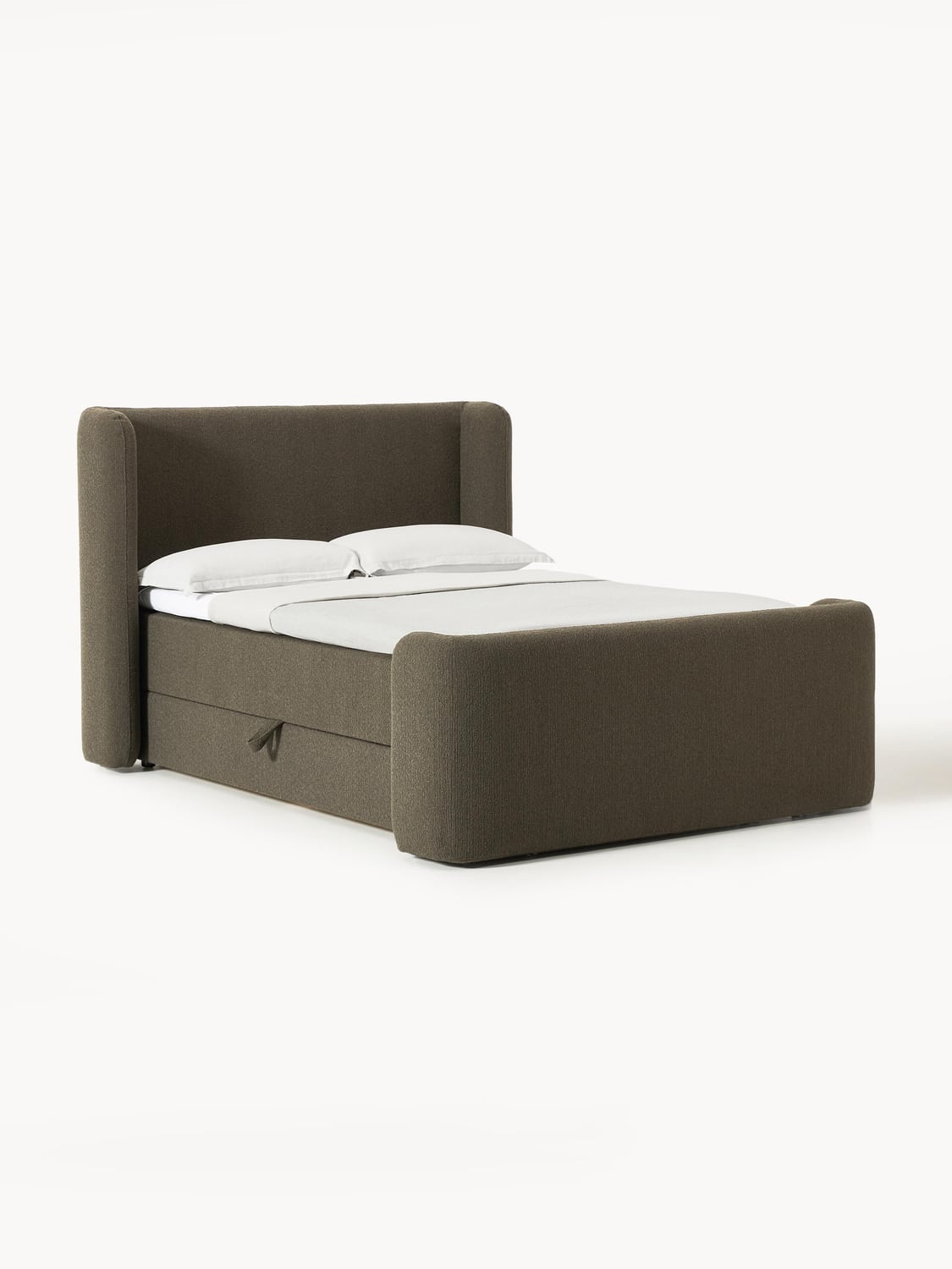 Perla Bouclé-Box-Spring Bed with Storage — Dark Grey
