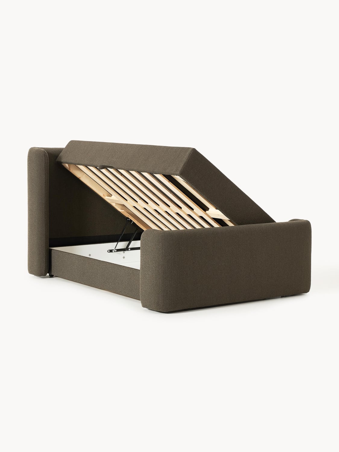 Perla Bouclé-Box-Spring Bed with Storage — Dark Grey