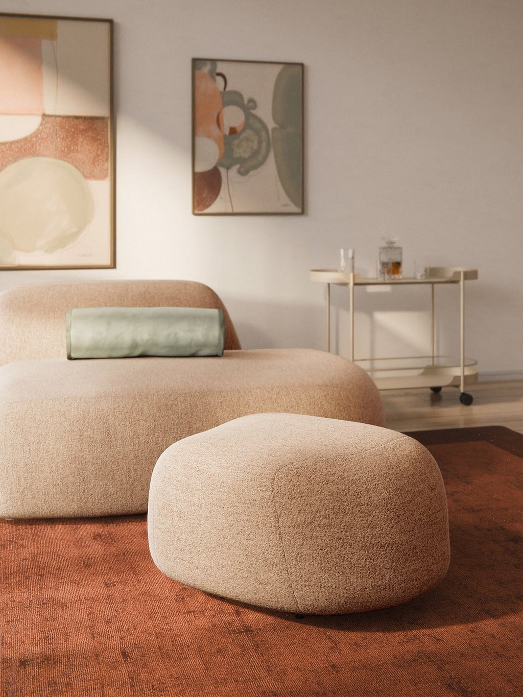 Wolke Oval Bouclé Sofa Ottoman — Sand