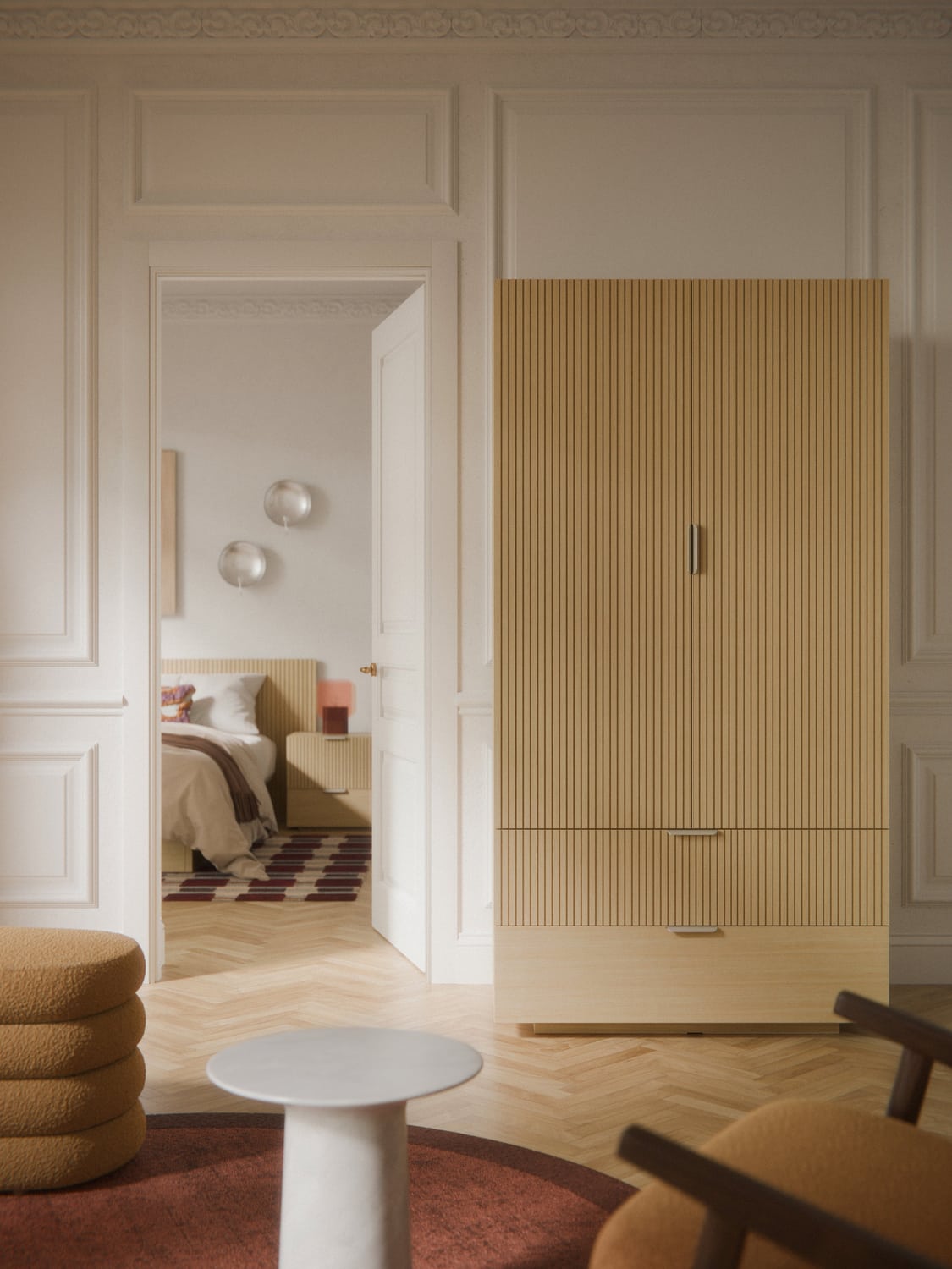Sato Compact Wardrobe in Wood — Warm Grey