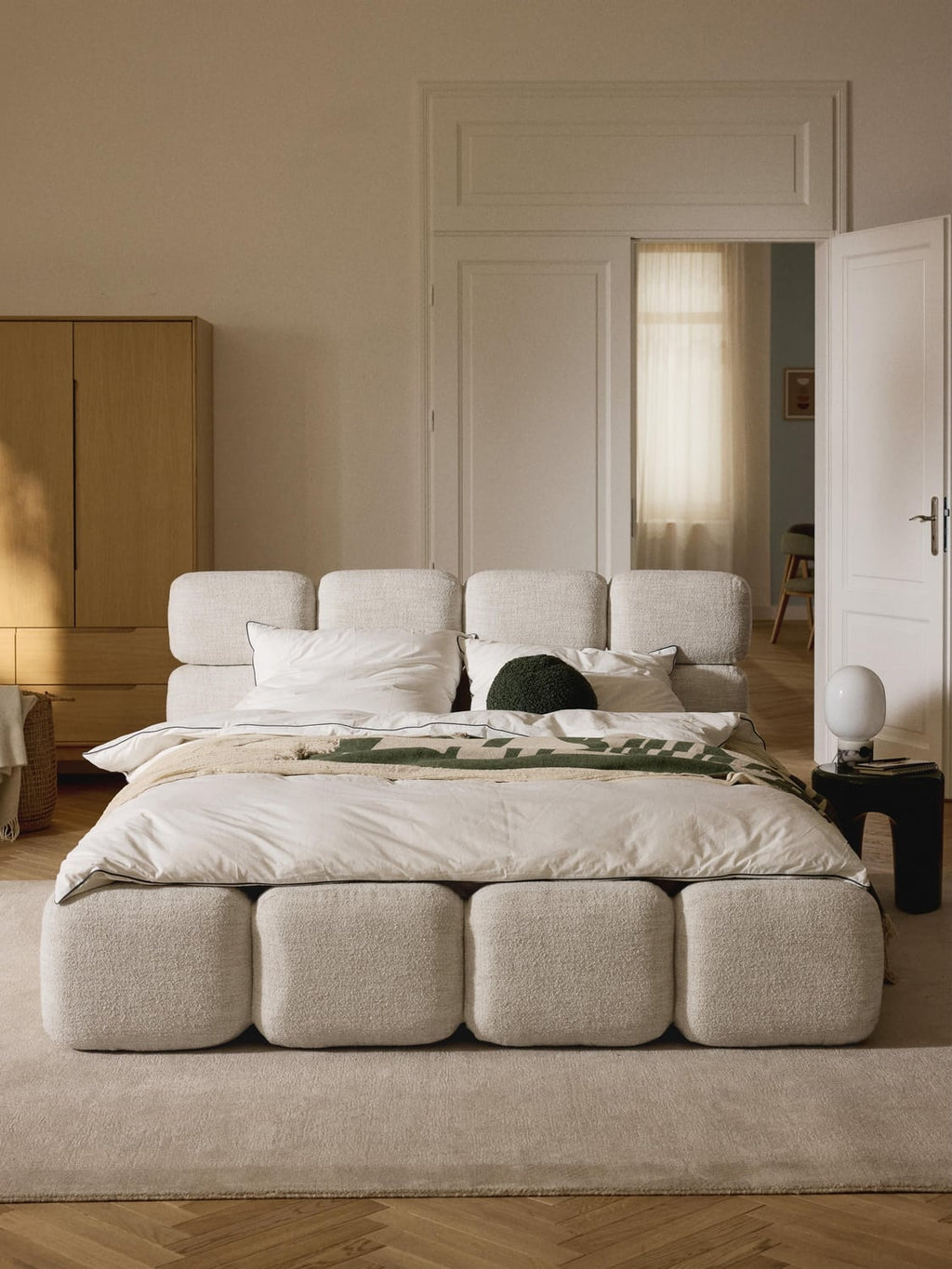 Tayla Upholstered Bed in Bouclé — Ivory
