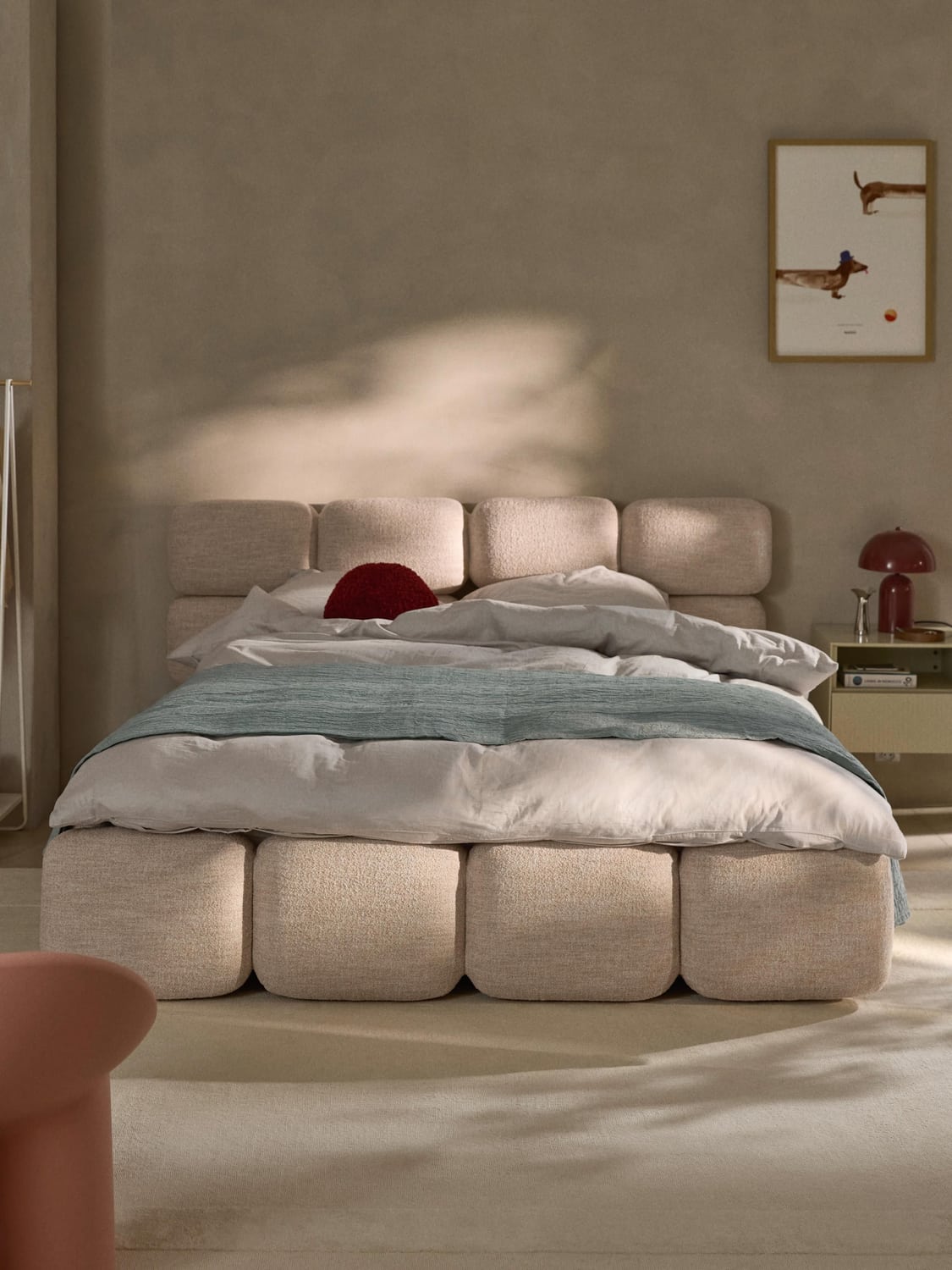 Tayla Upholstered Bed in Bouclé — Cream