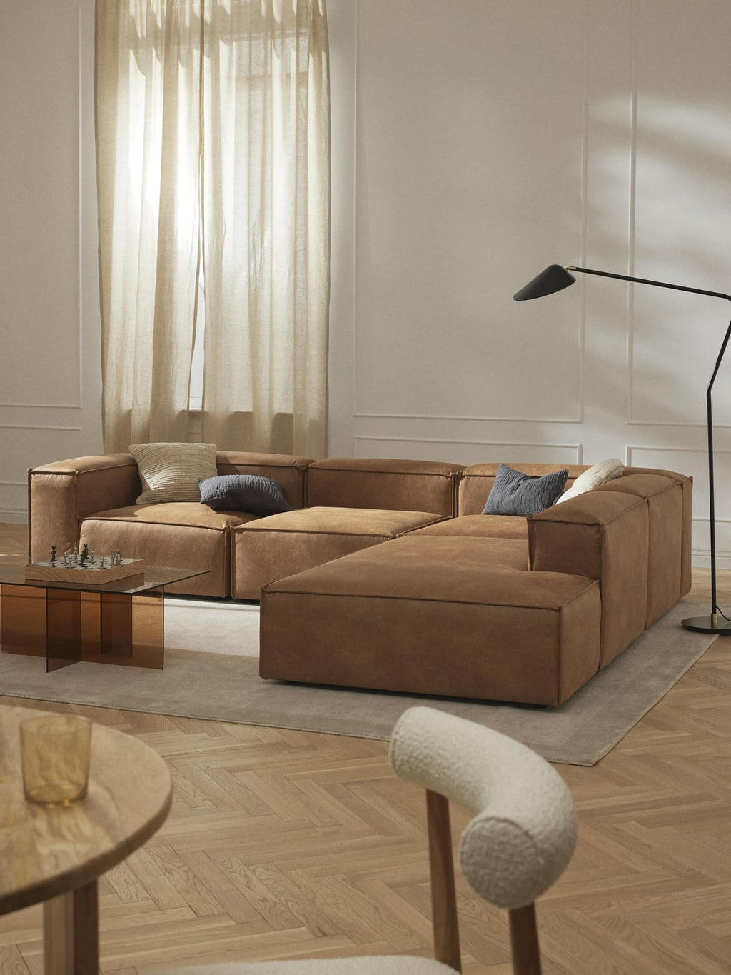 Lennon Ottoman Module in Leather — Terracotta