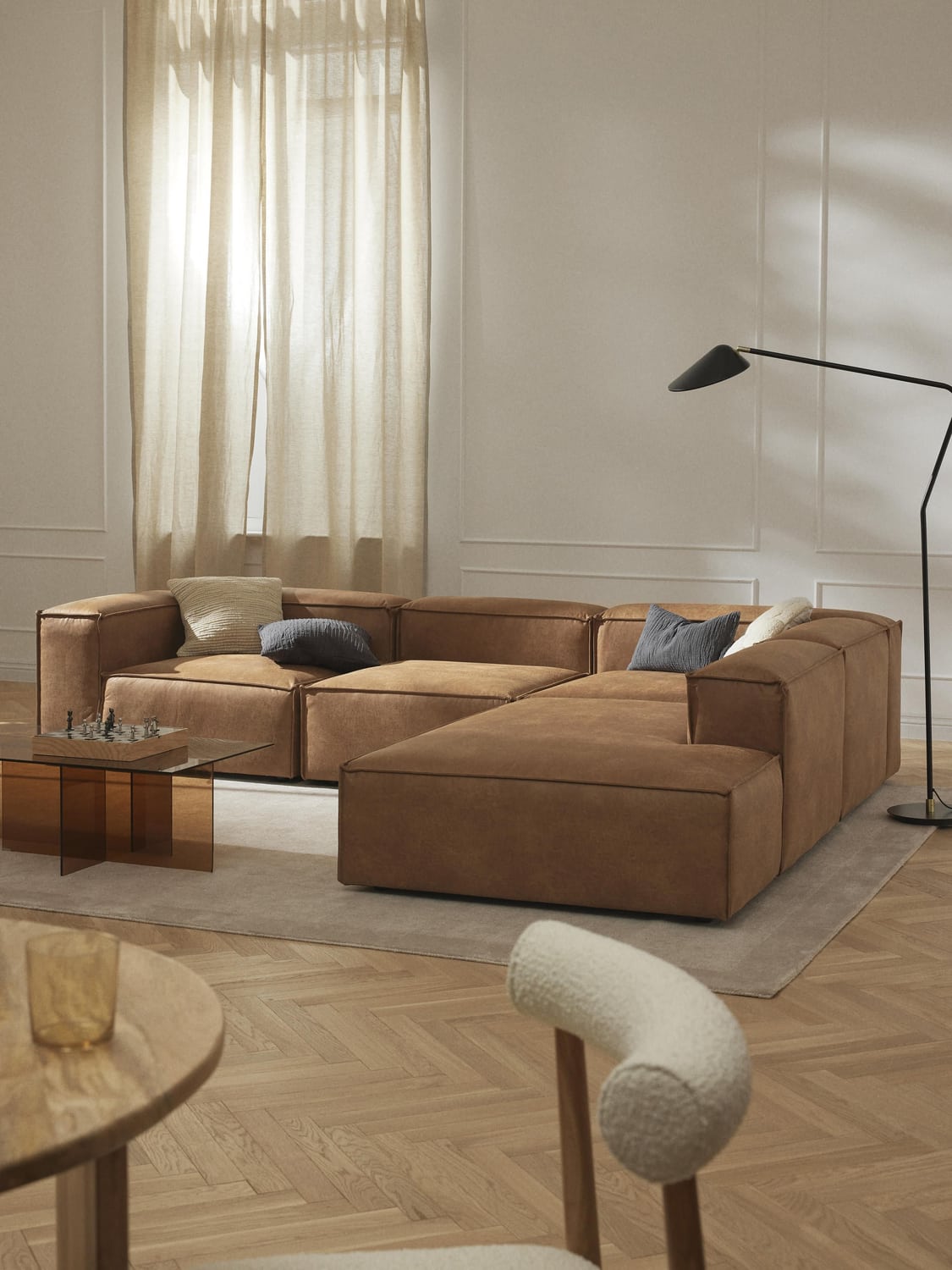 Lennon Ottoman Module in Leather — Terracotta