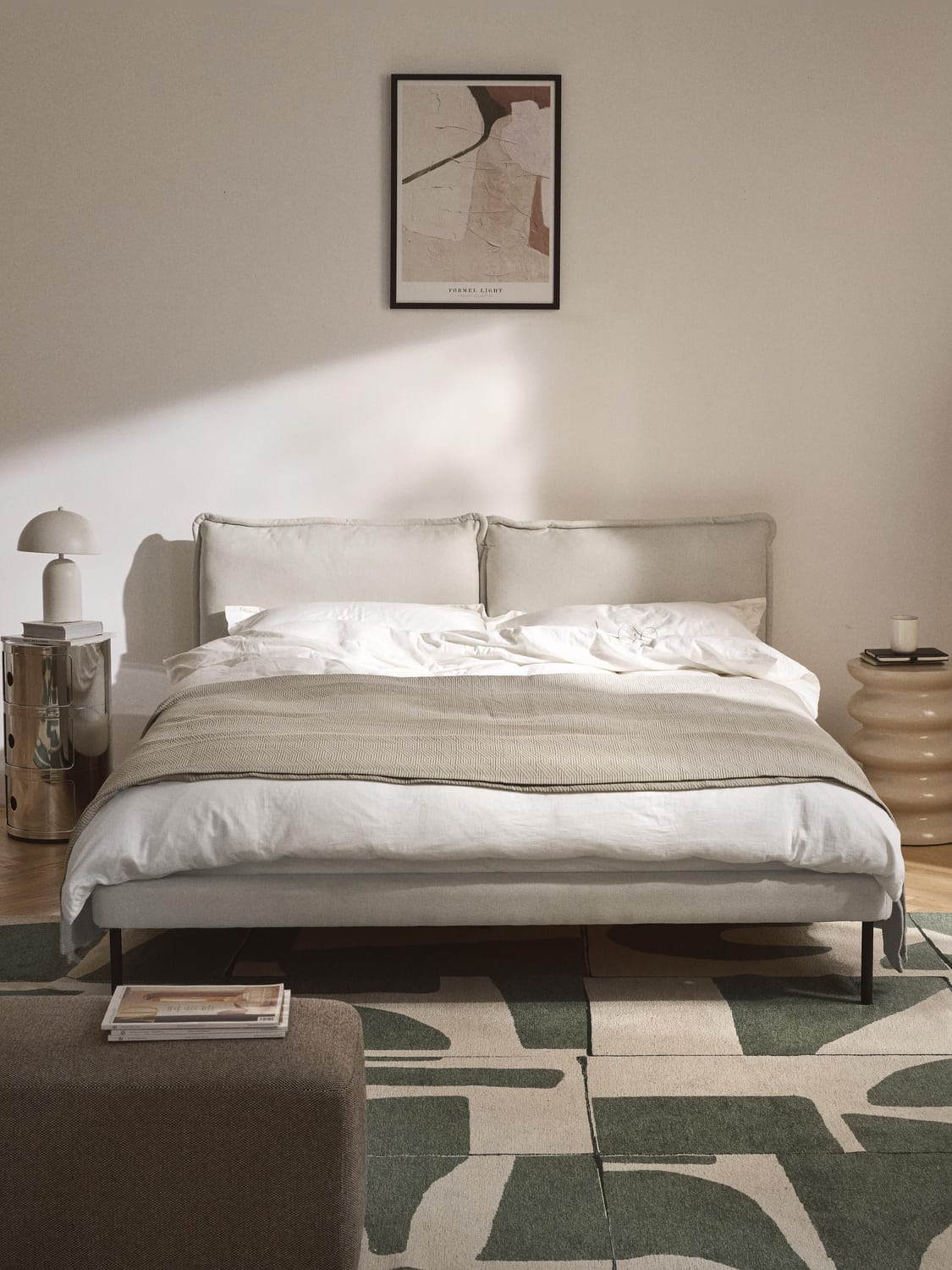 Amelia Upholstered Bed — Light Grey