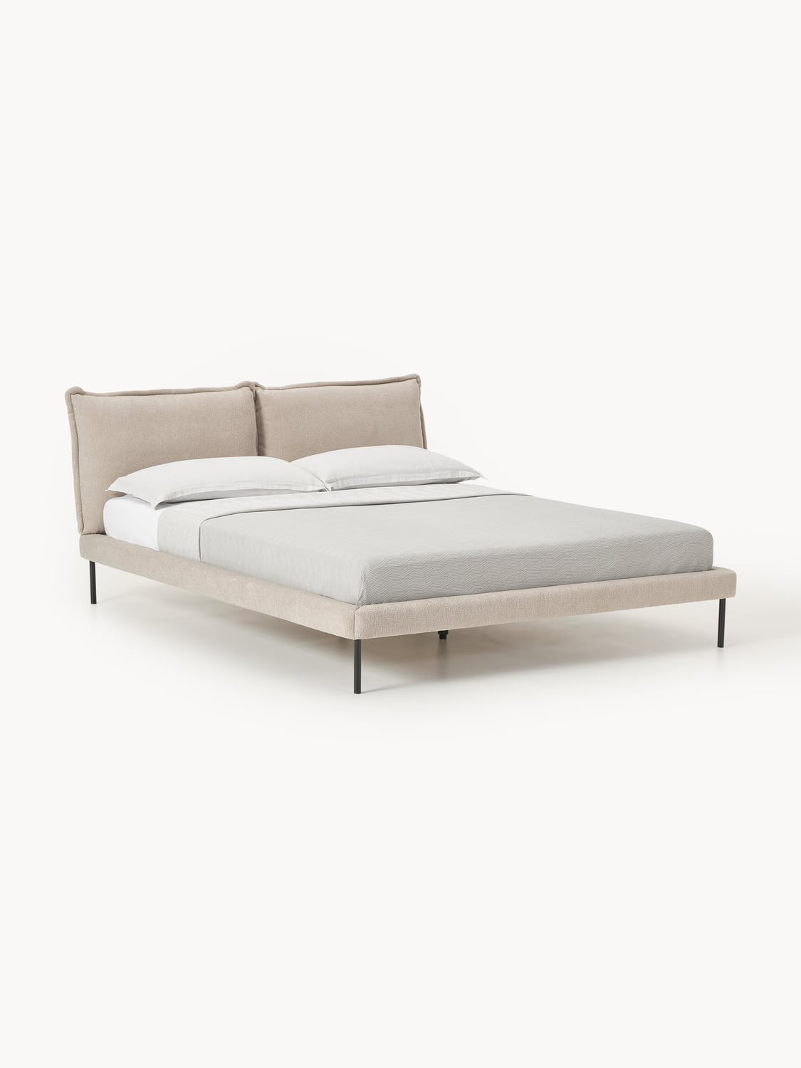 Amelia Teddy Bouclé Upholstered Bed — Light Grey