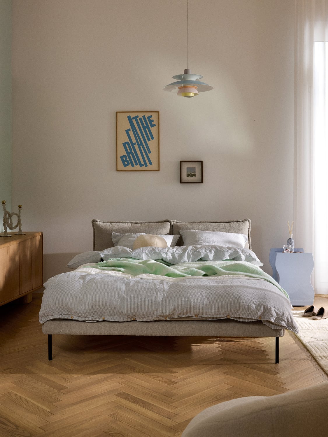 Amelia Teddy Bouclé Upholstered Bed — Light Grey