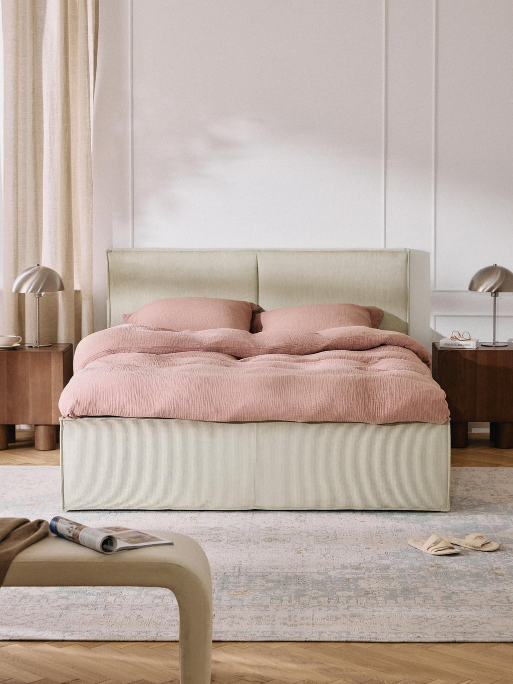 Dream Corduroy-Upholstered Bed with Storage — Light Grey