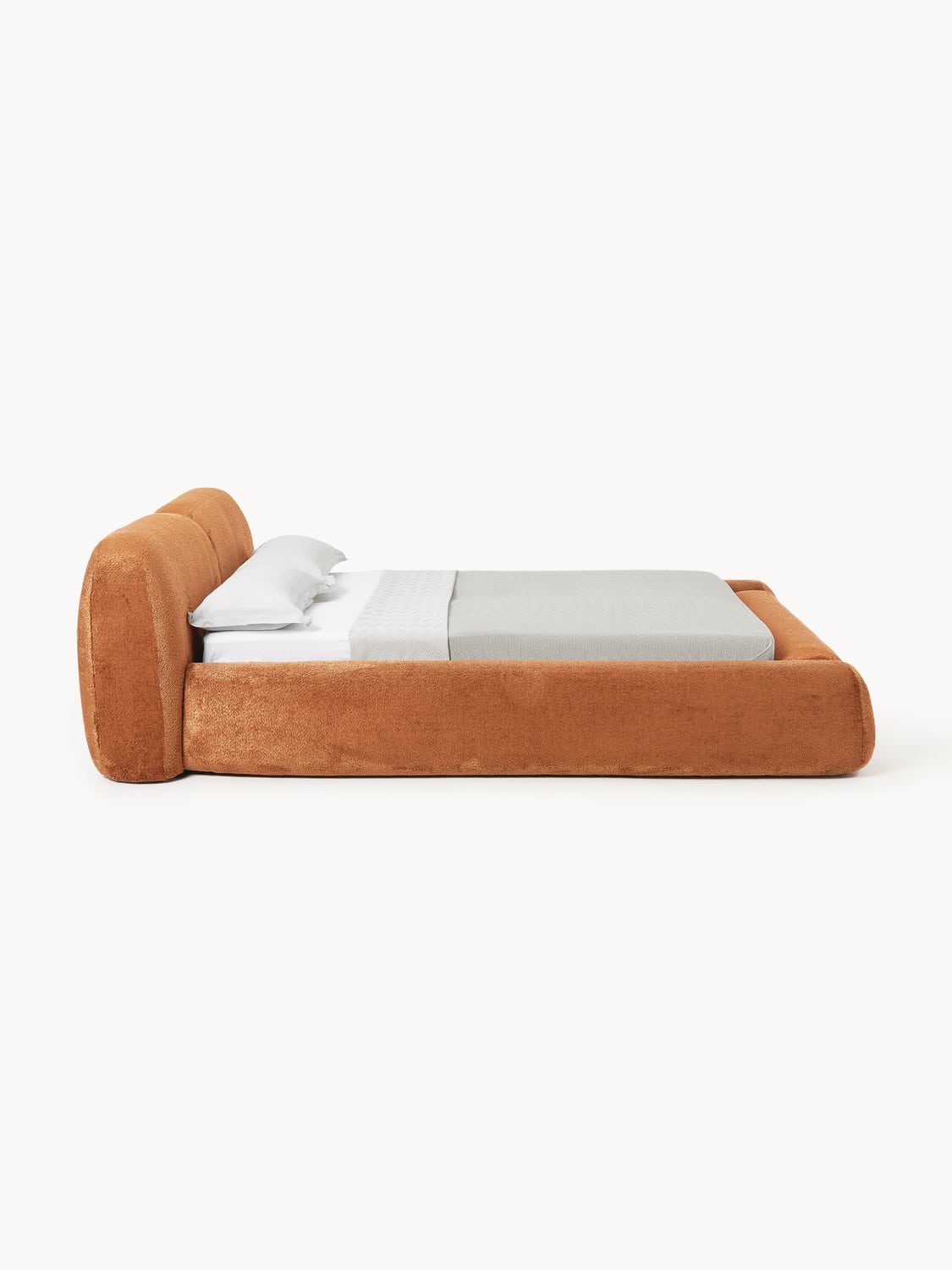 Wolke Upholstered Bed in Teddy Bouclé — Warm Grey
