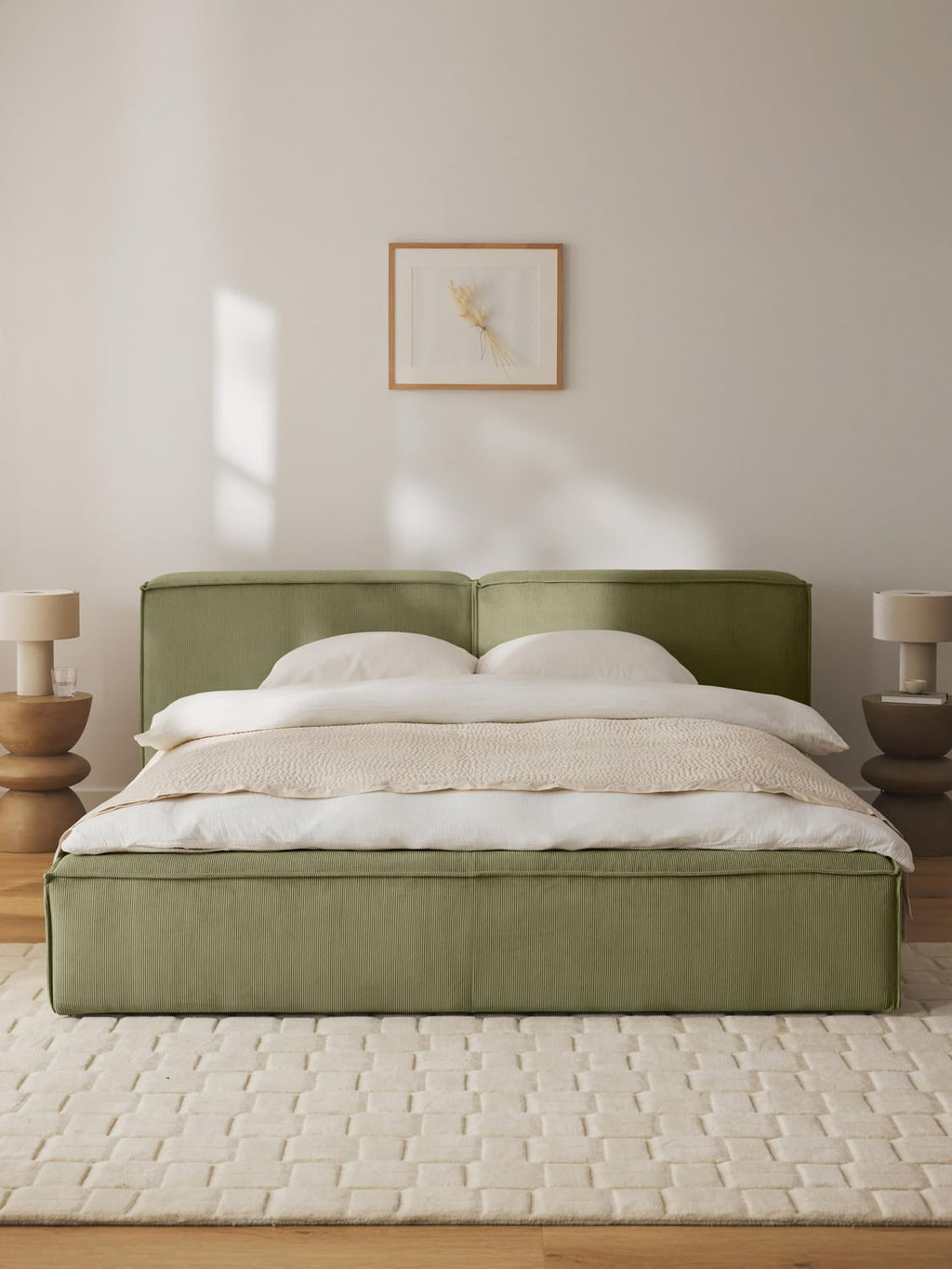 Lennon Upholstered Bed in Corduroy — Sage