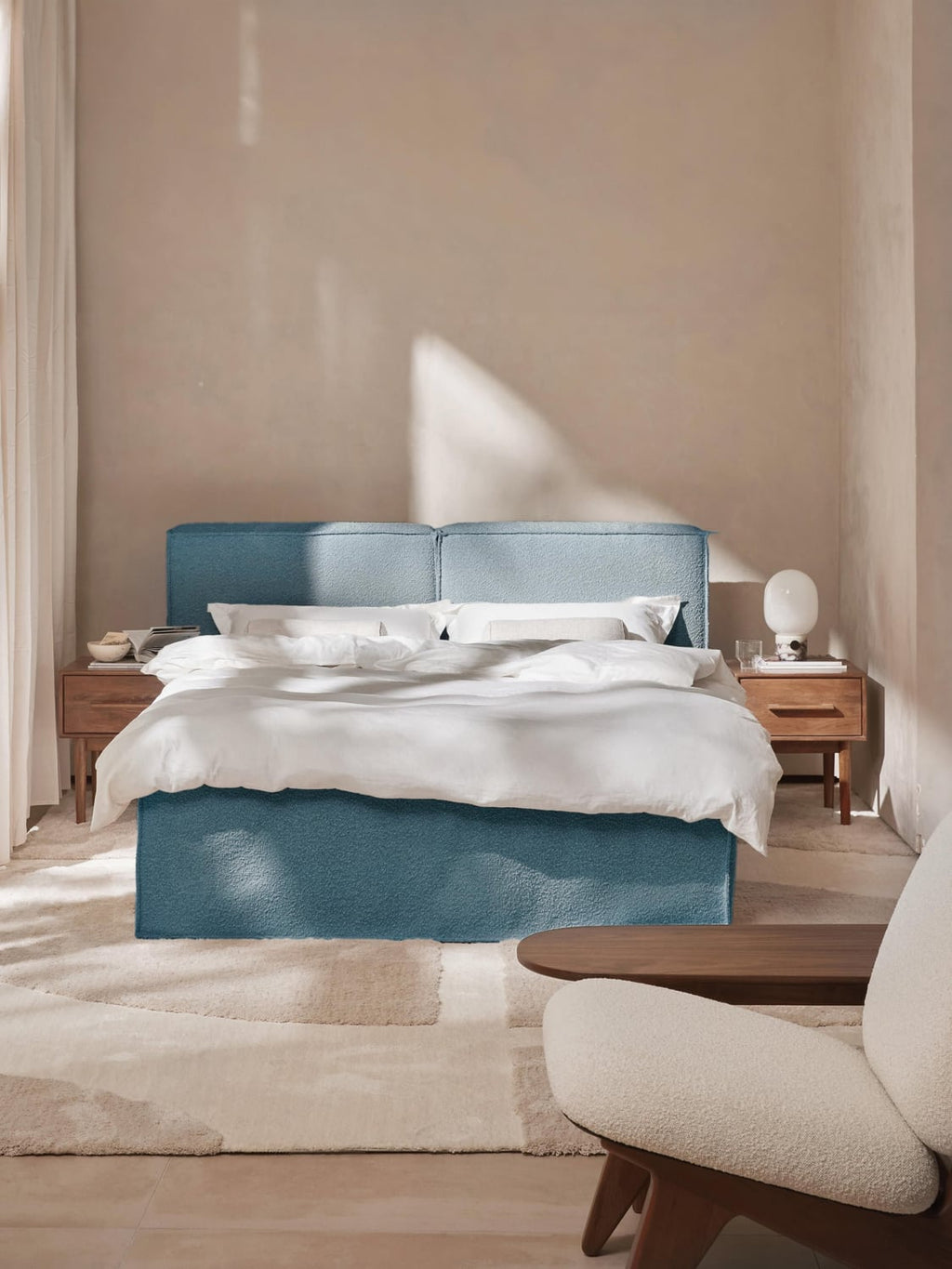 Lennon Bouclé-Box-Spring Bed — Grey