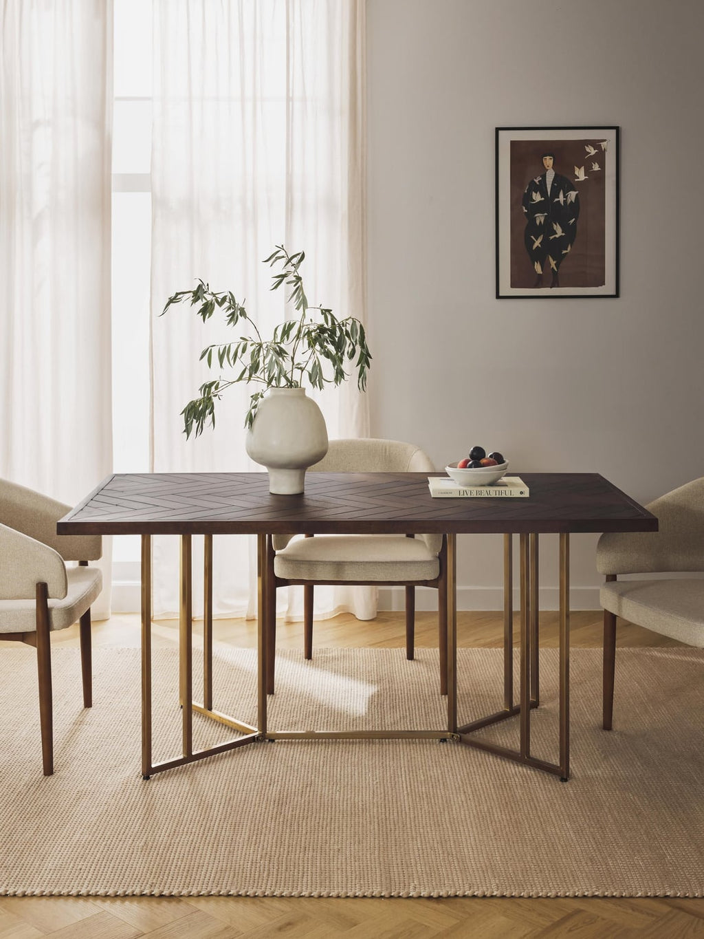 Luca Dining Table in Mango Wood with Herringbone Pattern, in various sizes