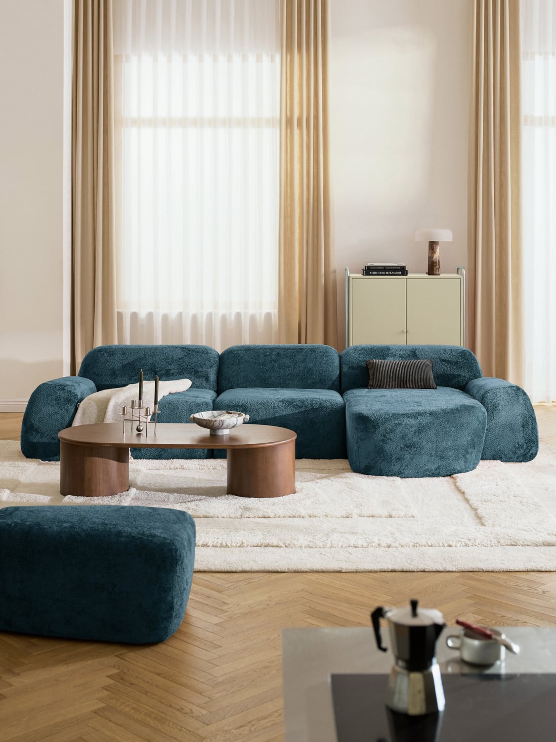 Wolke Modular Teddy Bouclé Corner Sofa (4-seater) — Petrol Blue