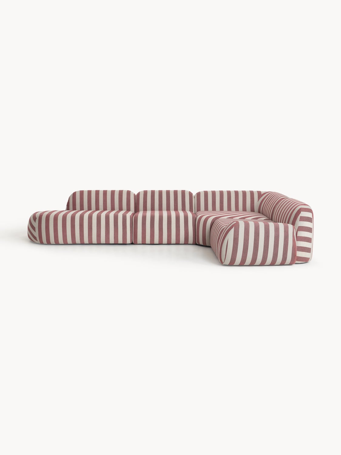 Wolke Modular Striped XL Corner Sofa with Chaise Longue — Warm Grey