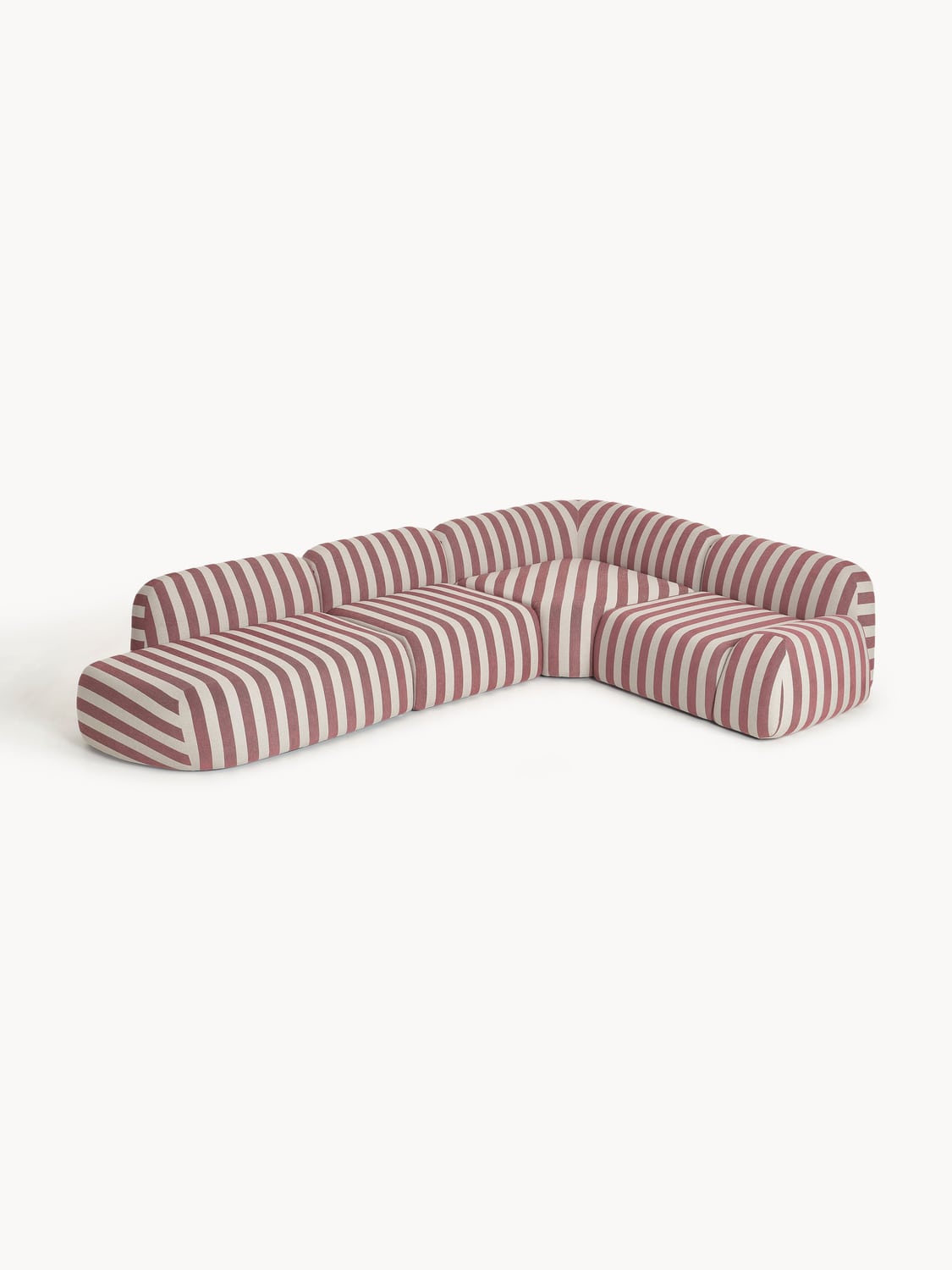 Wolke Modular Striped XL Corner Sofa with Chaise Longue — Warm Grey
