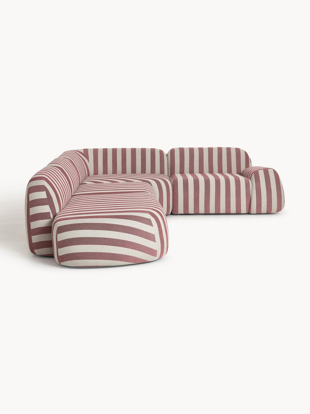 Wolke Modular Striped XL Corner Sofa with Chaise Longue — Warm Grey