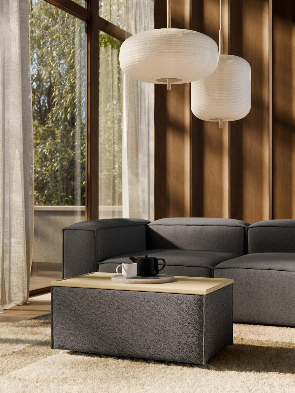 Lennon Sofa Ottoman in Bouclé with Storage — Slate Grey
