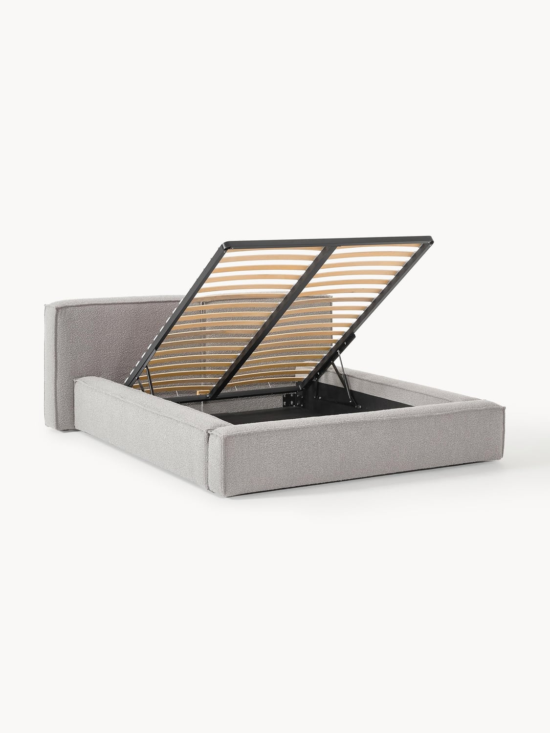 Lennon Bouclé Upholstered Bed with Storage — Light Grey