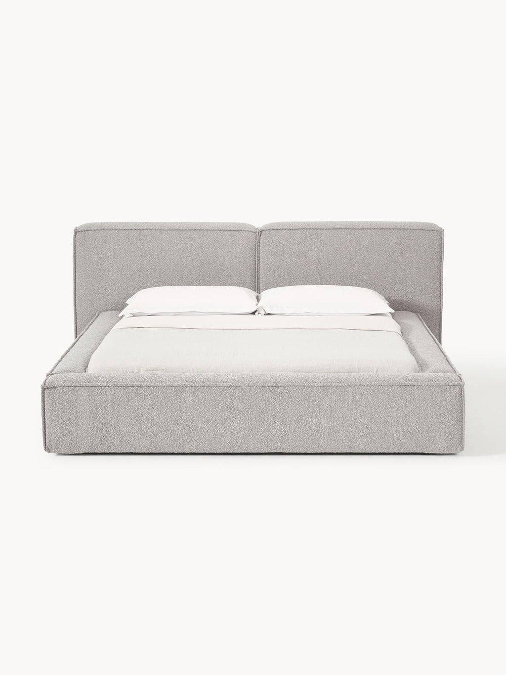 Lennon Bouclé Upholstered Bed with Storage — Light Grey