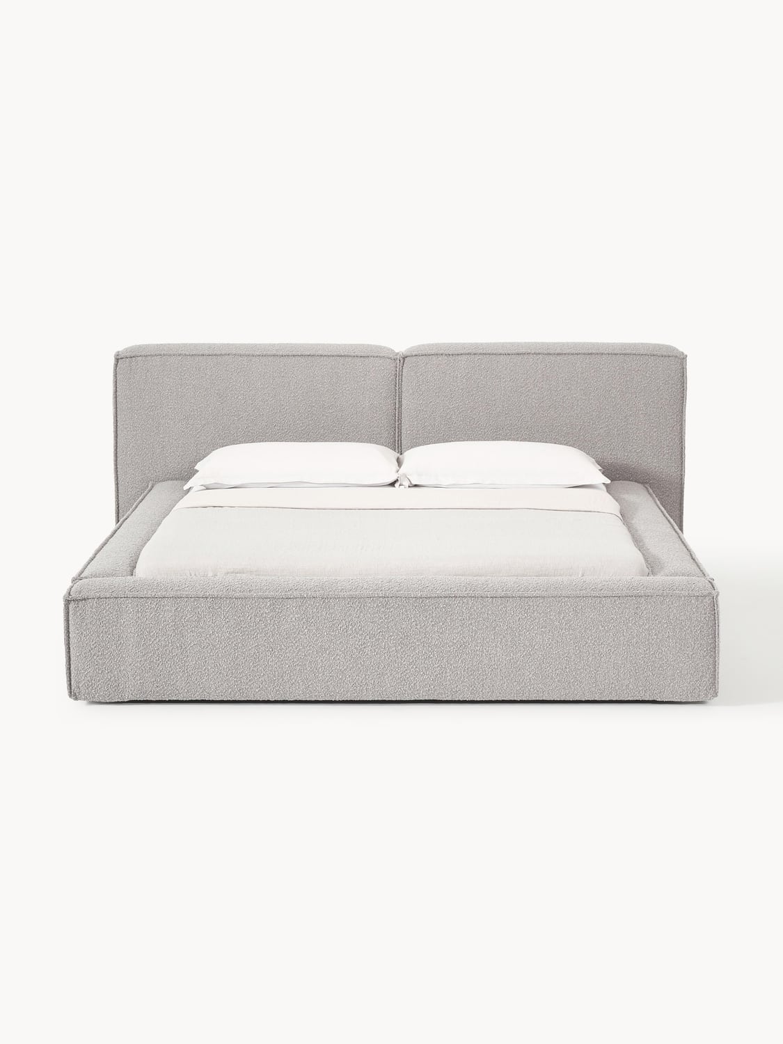 Lennon Bouclé Upholstered Bed with Storage — Light Grey