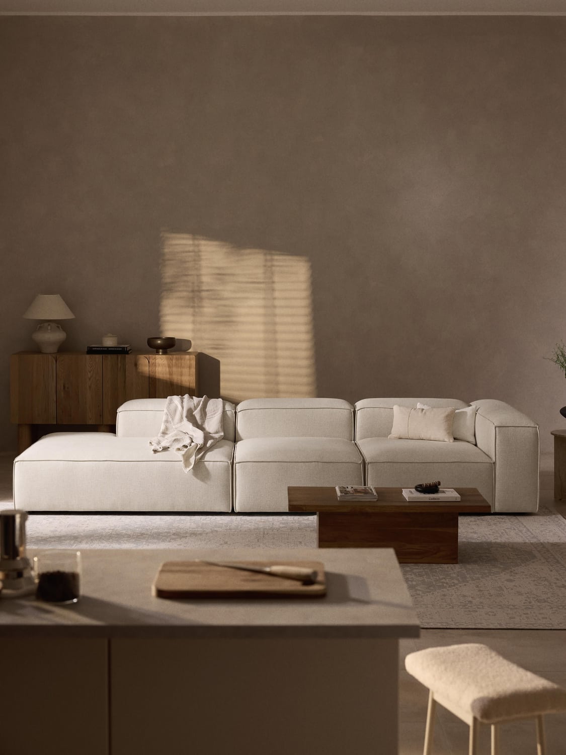 Lennon Middle Module in Linen Blend — Off-White
