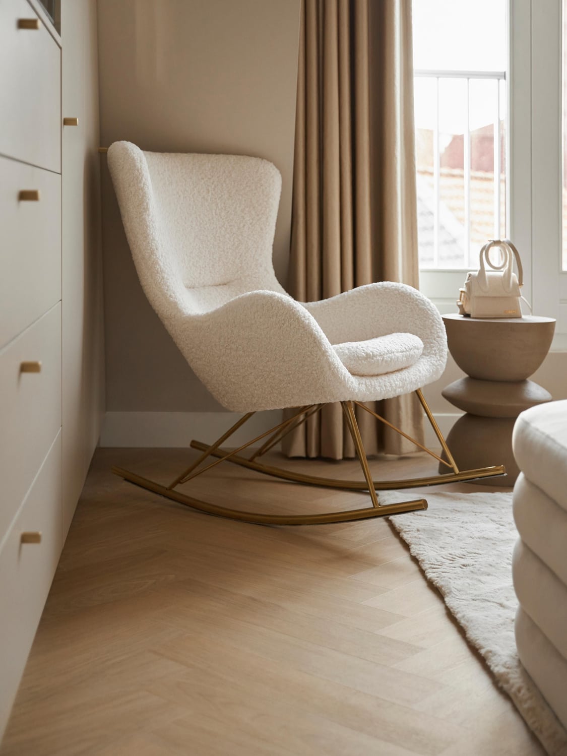 Wing Teddy Rocking Chair with Metal Legs — Off-White