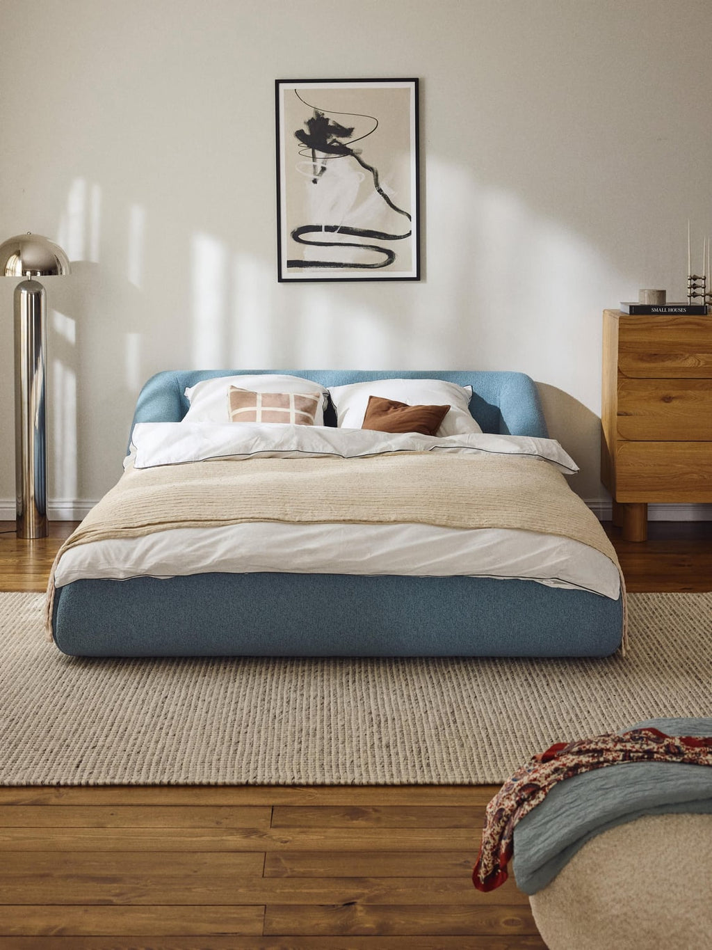 Sofia Bouclé Upholstered Bed — Light Blue
