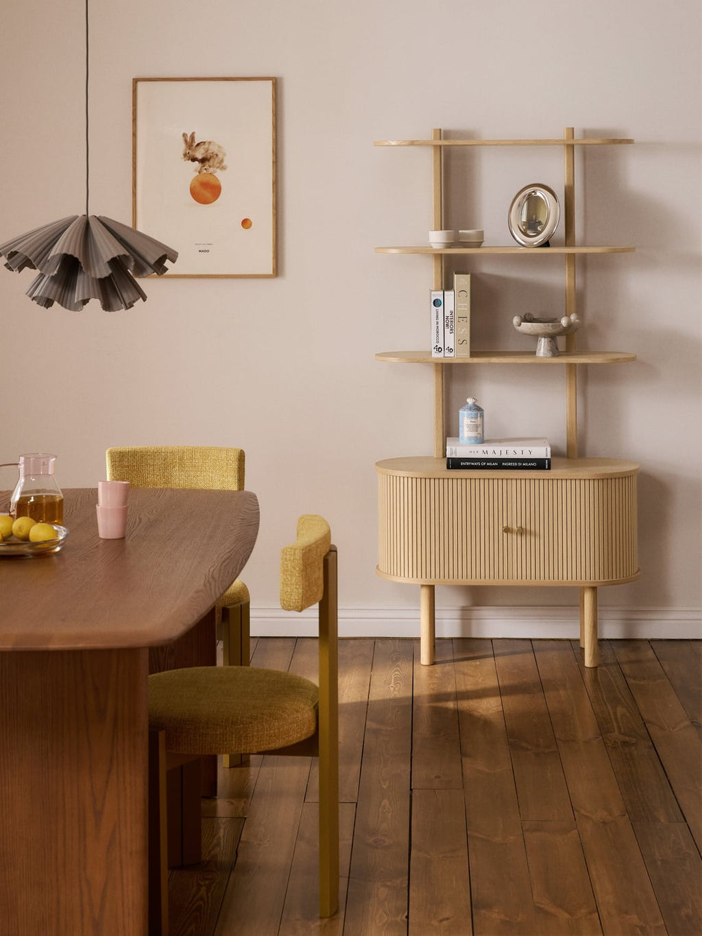 Calary Narrow Shelving Unit with Fluted Front — Sand
