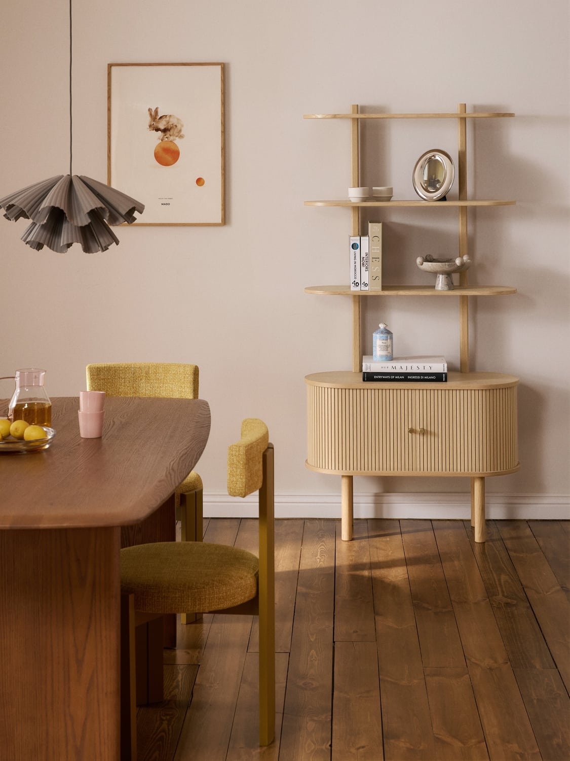 Calary Narrow Shelving Unit with Fluted Front — Sand