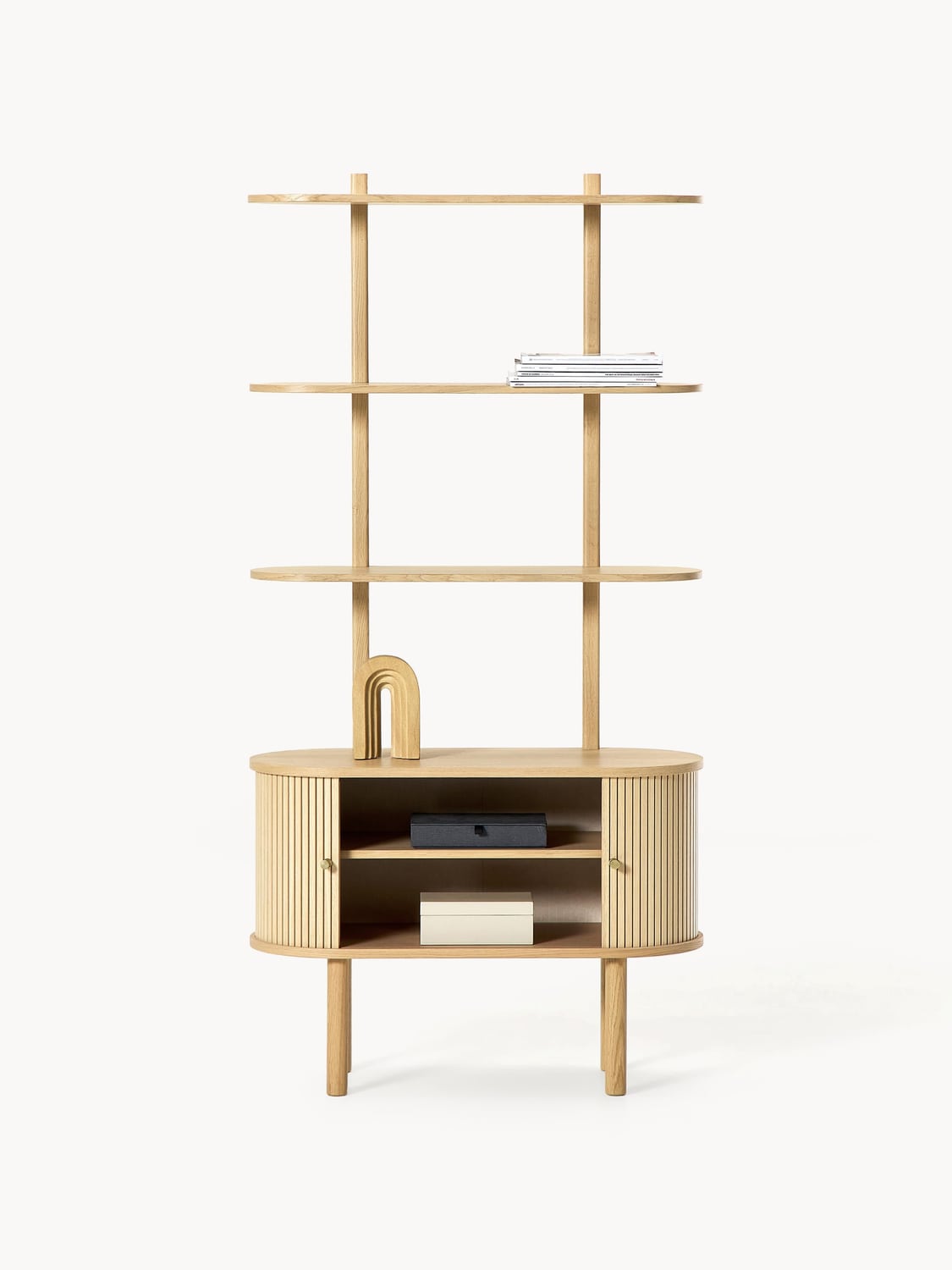 Calary Narrow Shelving Unit with Fluted Front — Sand