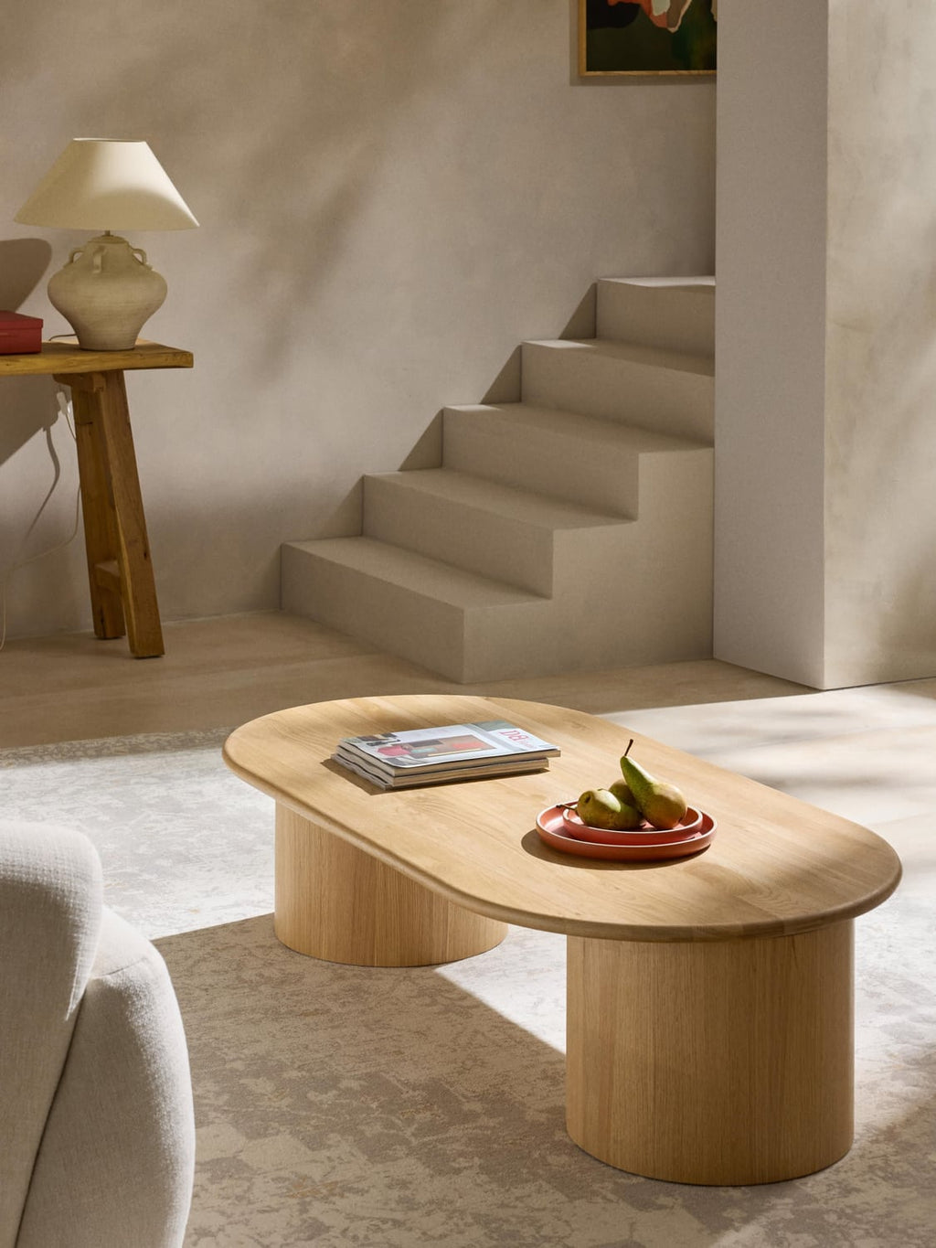 Didi Oval Coffee Table in Oak — Oatmeal