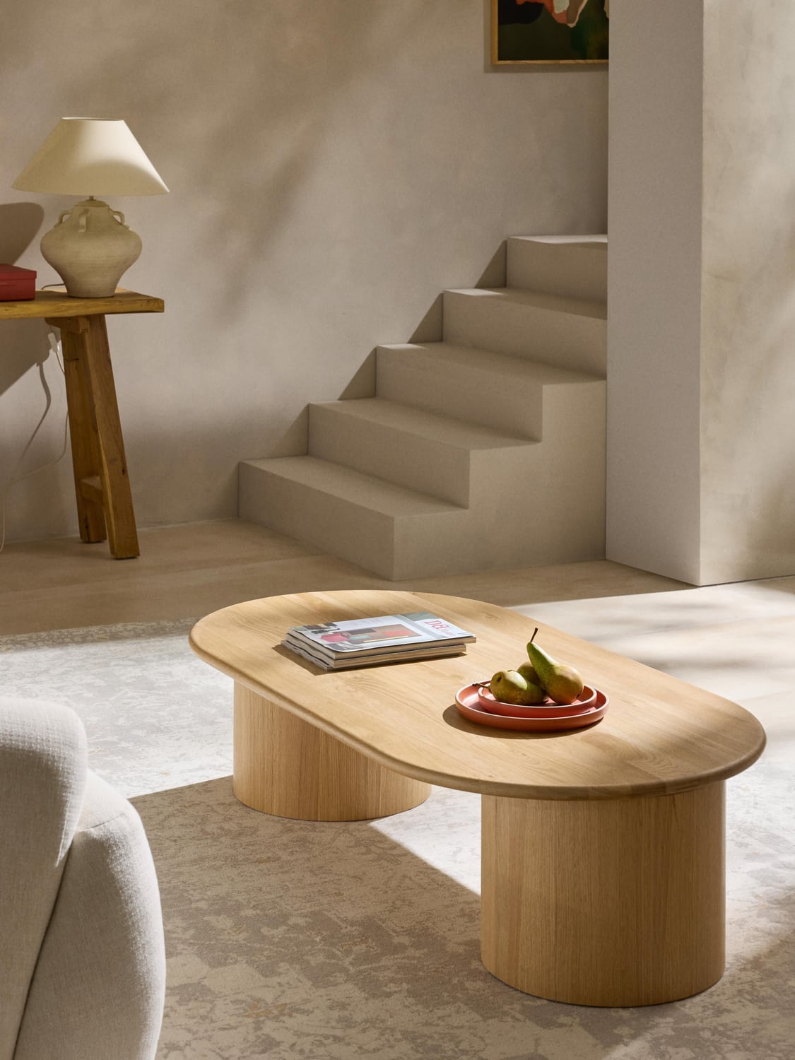 Didi Oval Coffee Table in Oak — Oatmeal