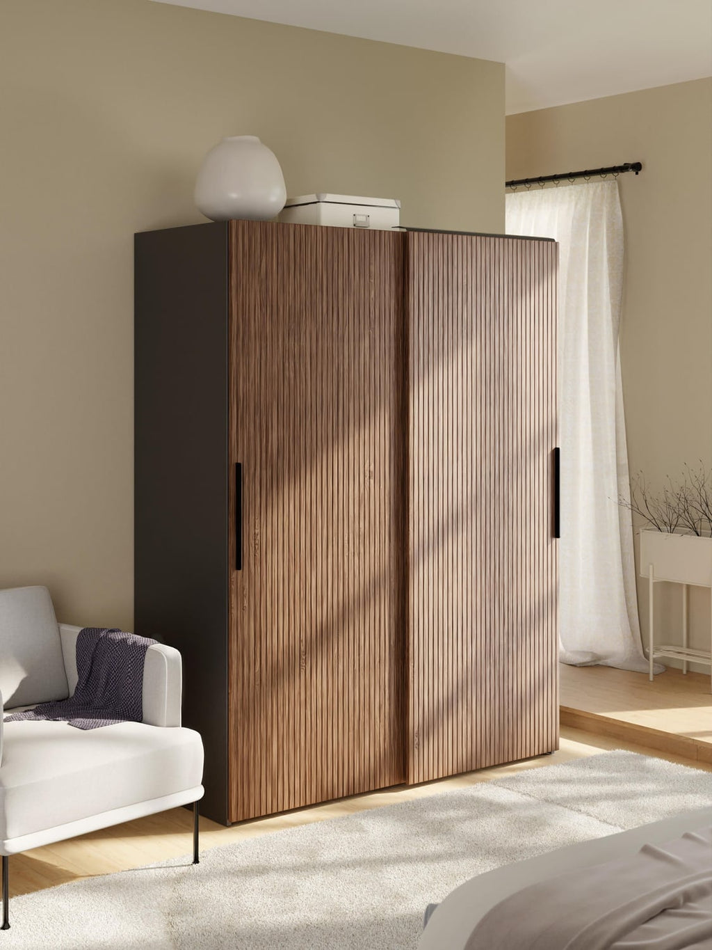 Simone Modular Sliding-Door Wardrobe, 150 cm Width, in various sizes — Olive