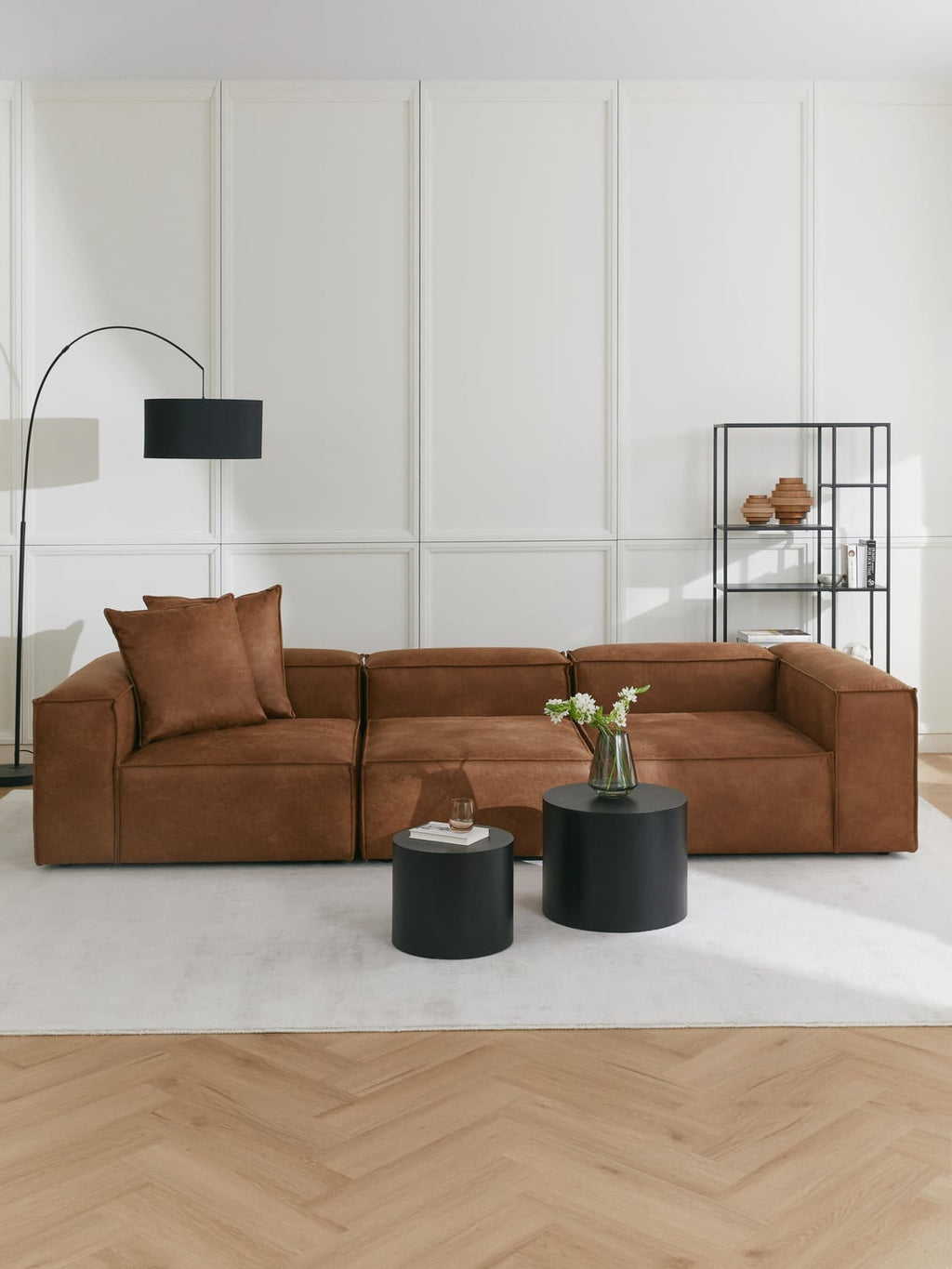 Lennon Modular Sofa (4-seater) in Leather — Terracotta