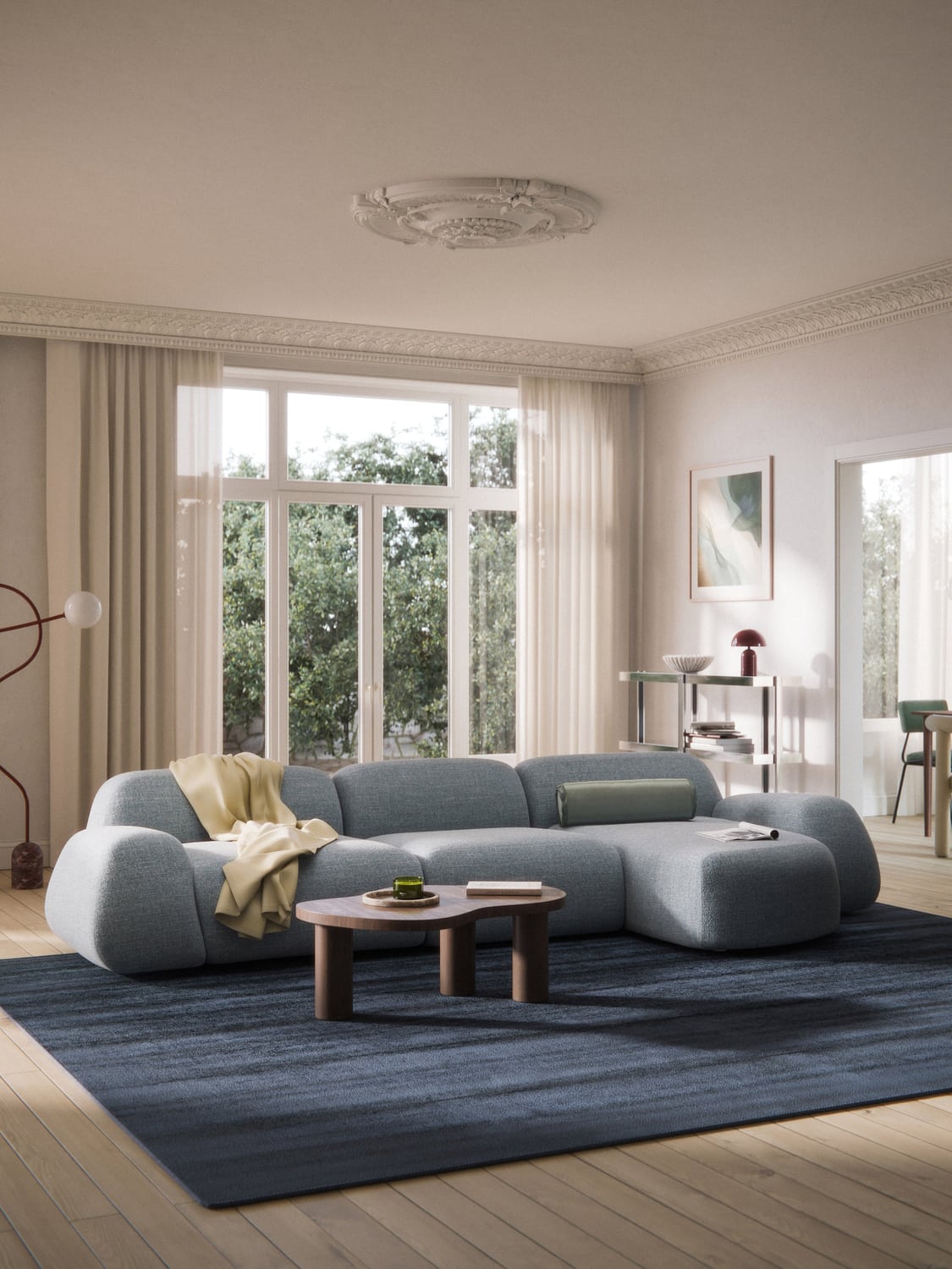 Wolke Modular Bouclé Corner Sofa (4-seater) — Pearl Grey