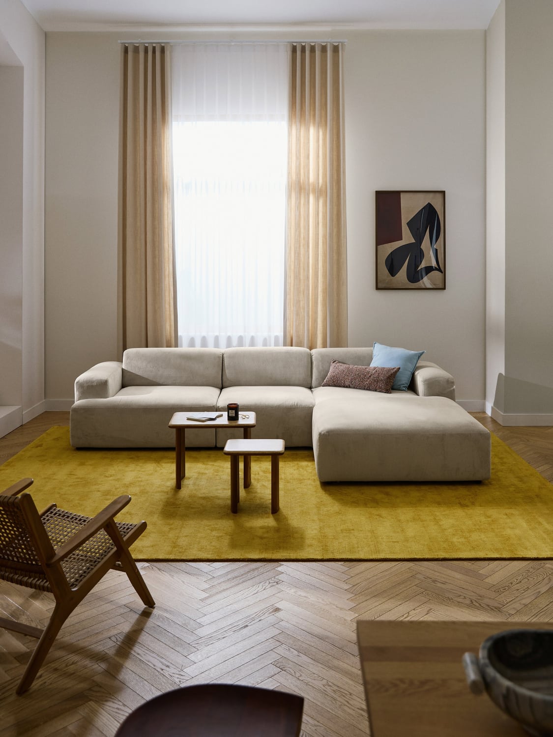 Melva Corduroy Corner Sofa (4-seater) — Oatmeal