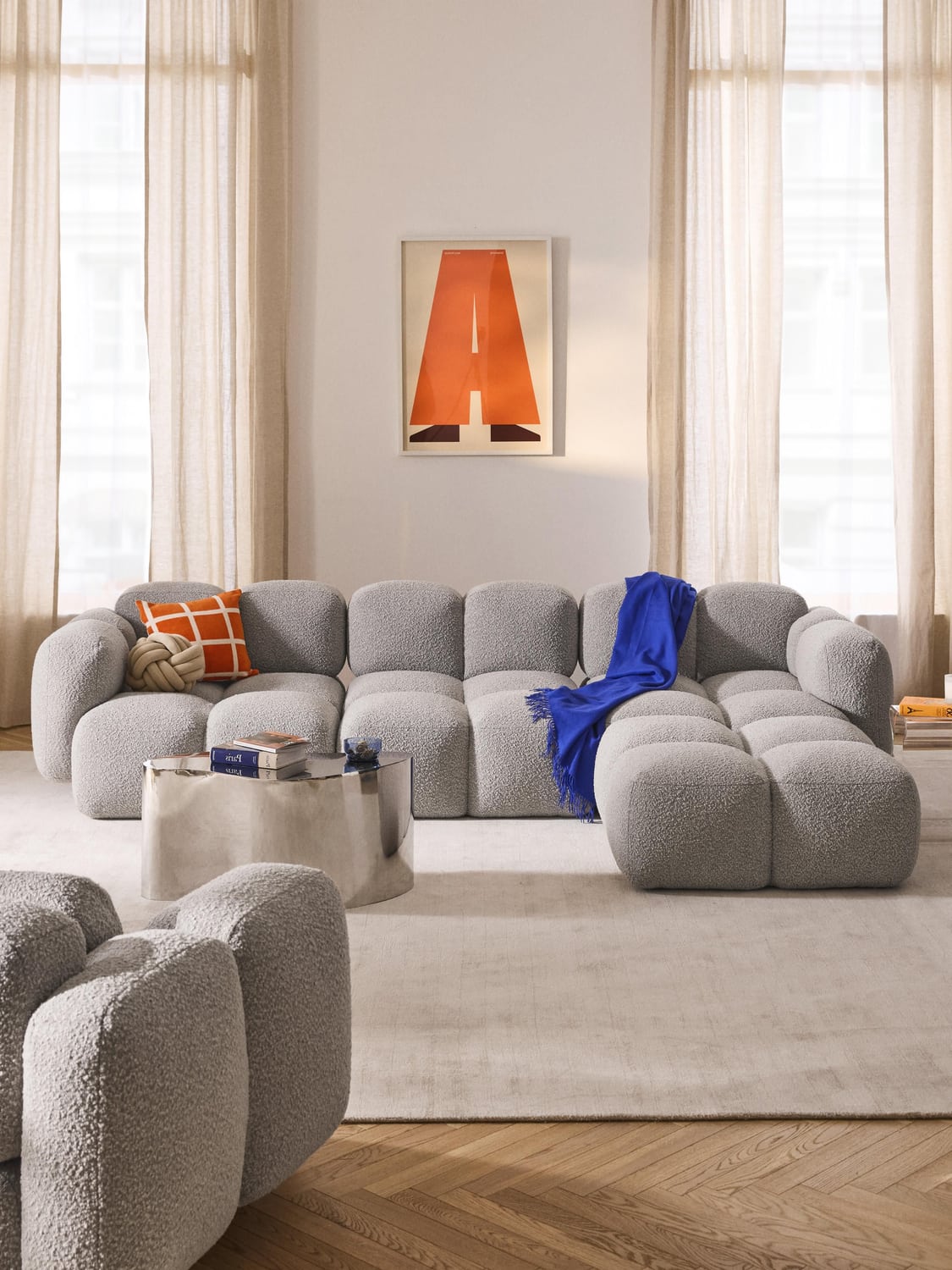 Tayla Modular Sofa (4-seater) in Bouclé with Ottoman (left/right) — Oatmeal