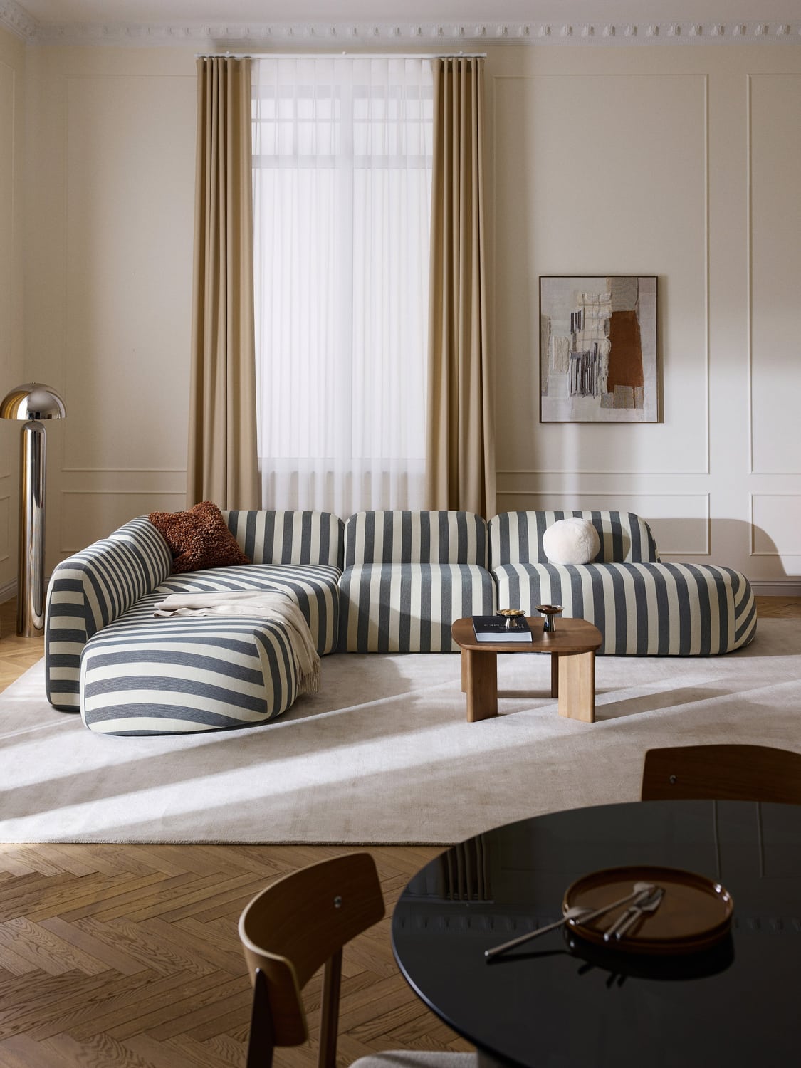 Wolke Modular Striped XL Corner Sofa with Chaise Longue — Grey