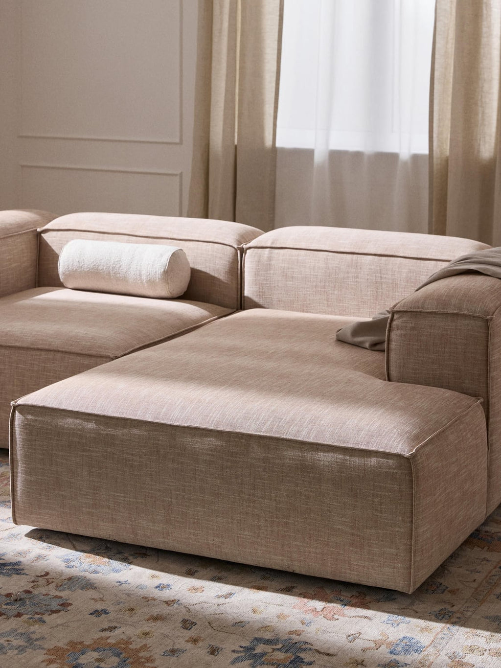 Lennon Ottoman Corner Module in Linen Blend — Warm Grey
