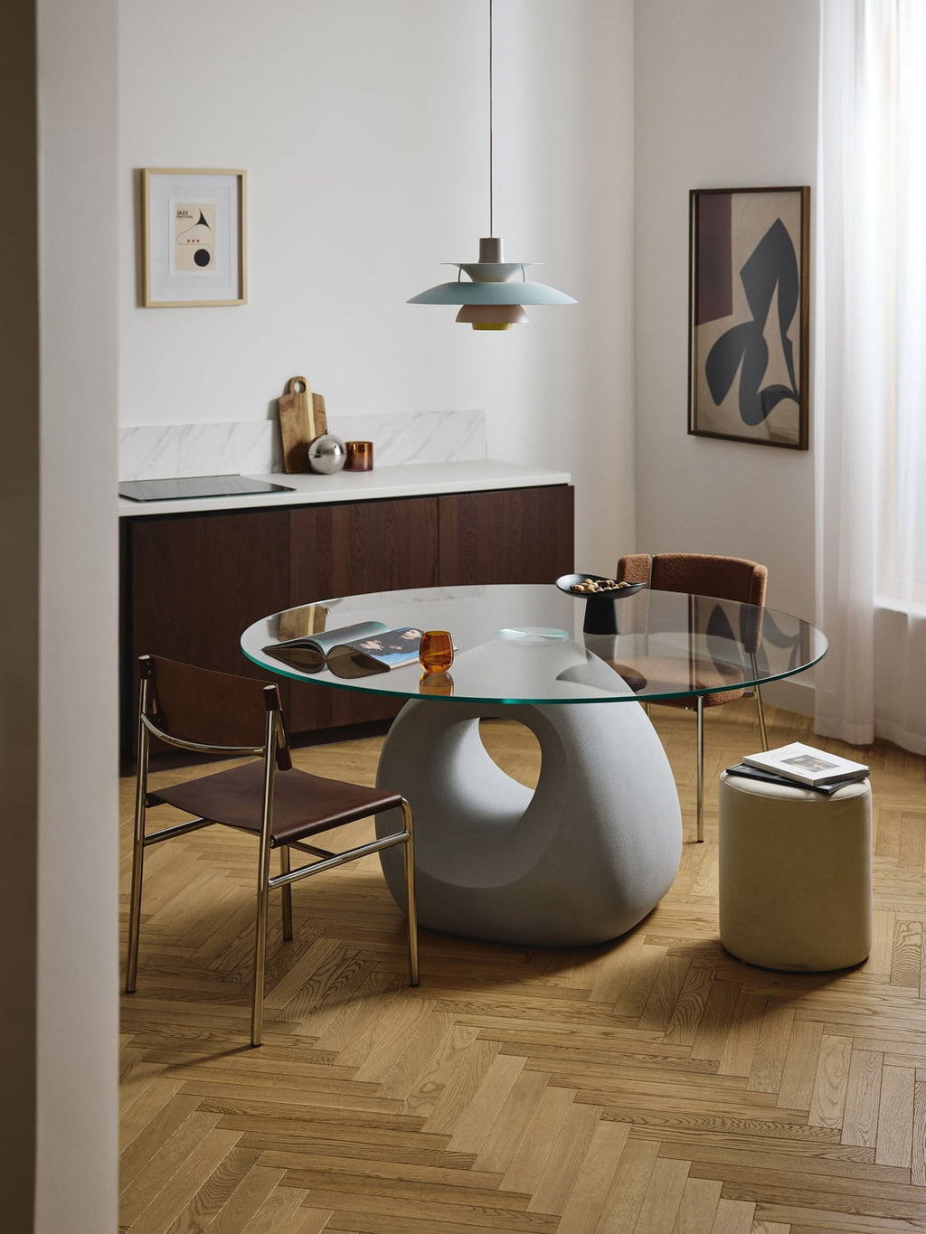 Linus Round Dining Table with Glass Top, in various sizes