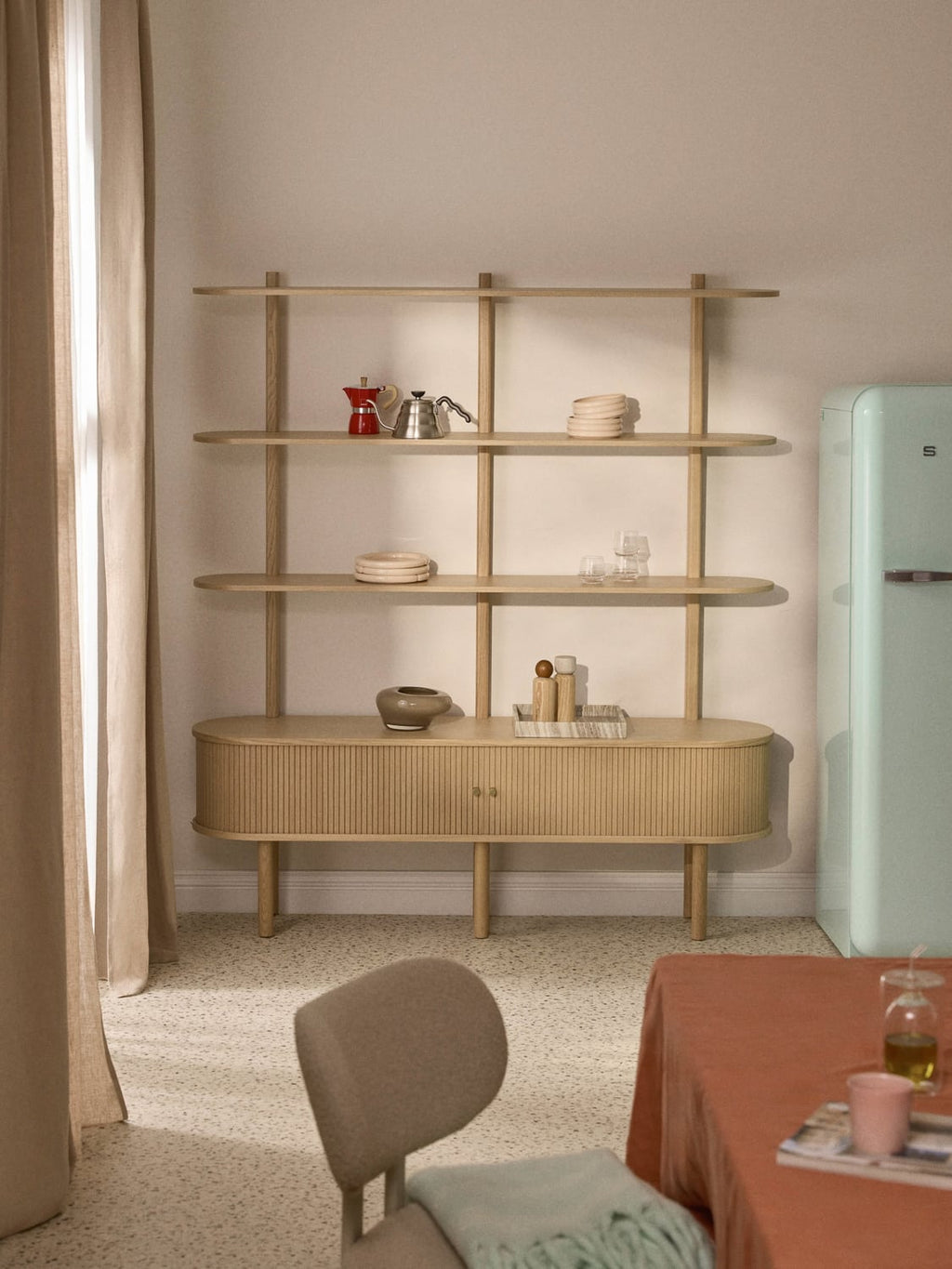Calary Shelving Unit with Fluted Front — Sand