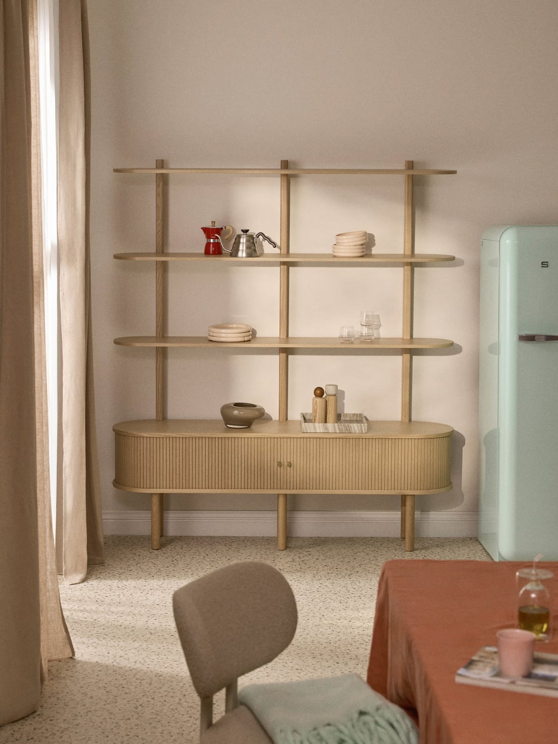 Calary Shelving Unit with Fluted Front — Sand