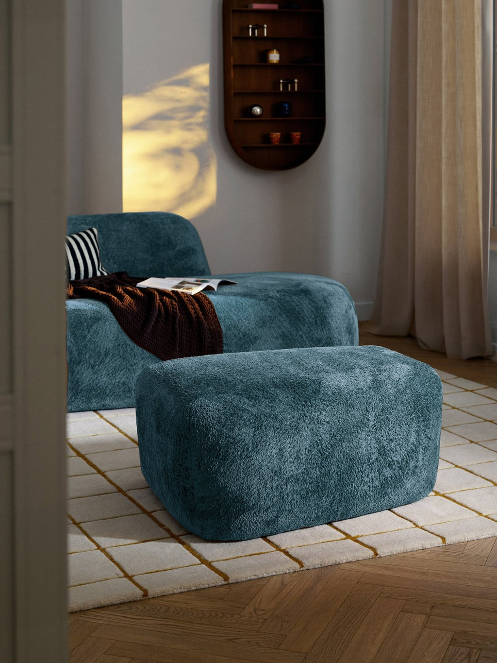 Wolke Large Ottoman in Teddy Bouclé — Teal
